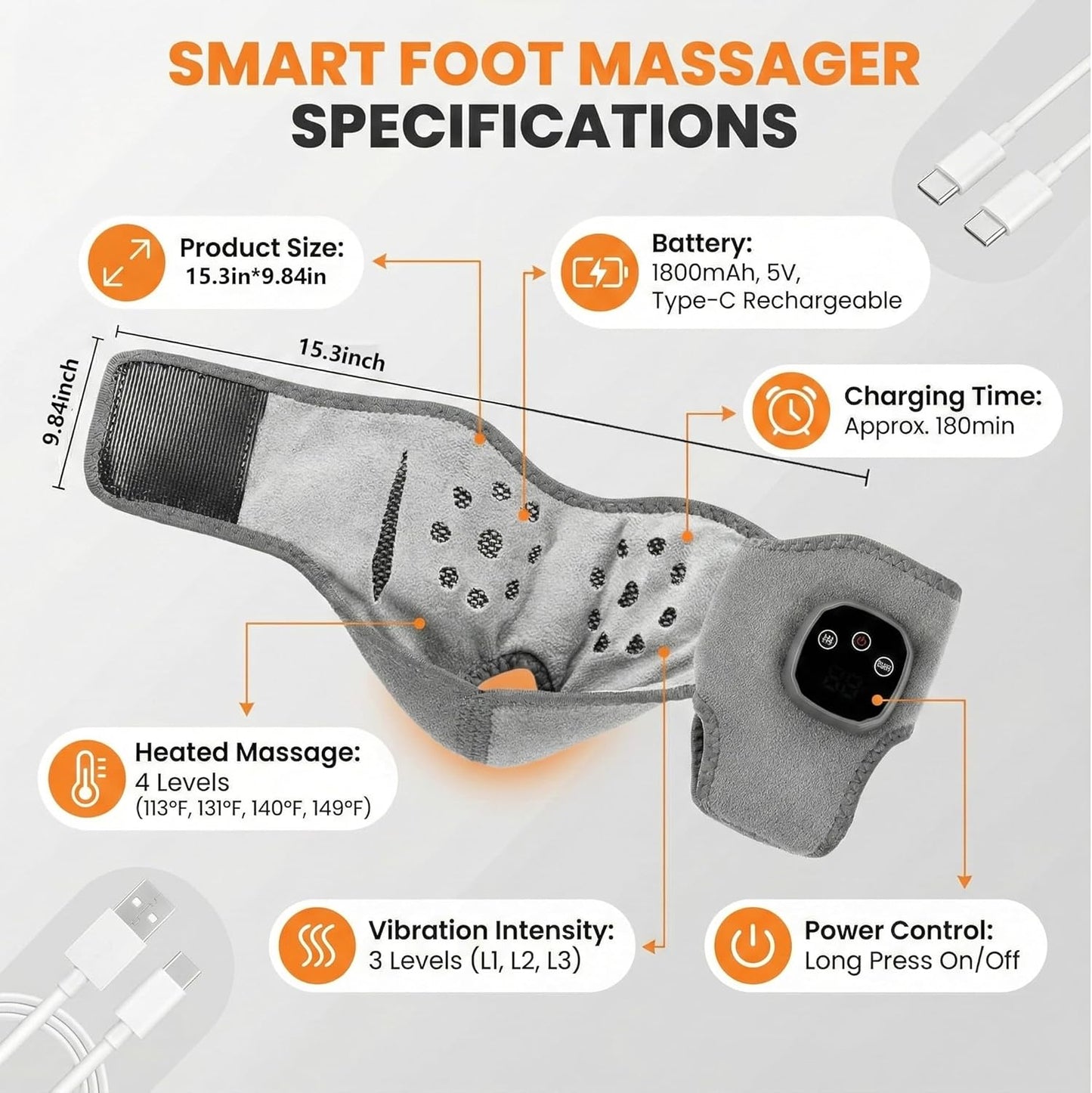 Cordless Foot Massager with Heat, Adjustable Heated Ankle Wrap, 4 High Heat Levels, 3 Strong Vibration Modes, Long Battery Life, Quiet Wireless Heating Pad for Pain Relief, Plantar Fasciitis