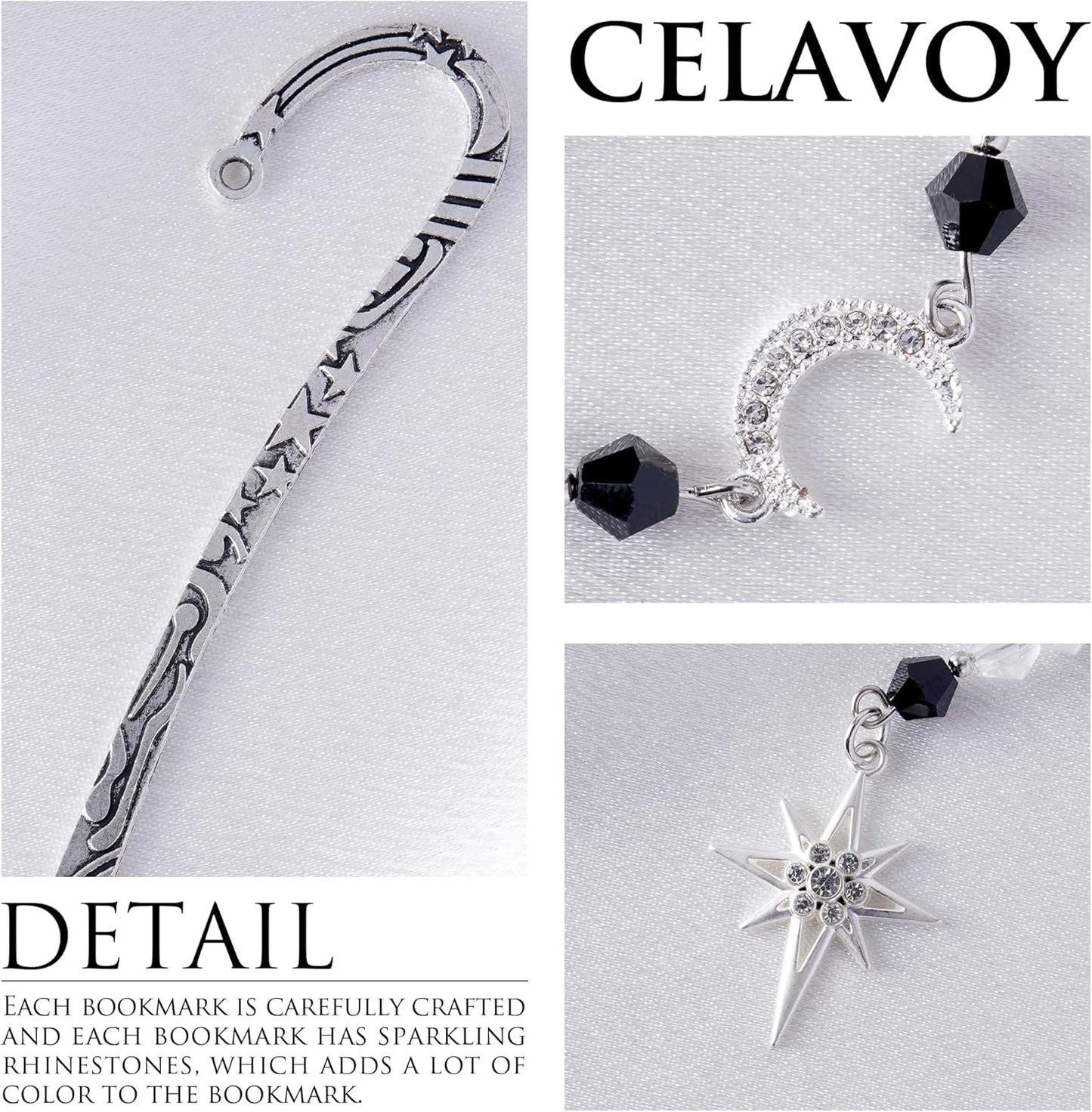 Fantasy Vintage Metal Bookmark - Silver Funny Hook Book Marks Beads Moon Star Charm Page Mark Bookish Gifts for Women Men Kids Reading Lovers Readers Students Bookworms Christmas School