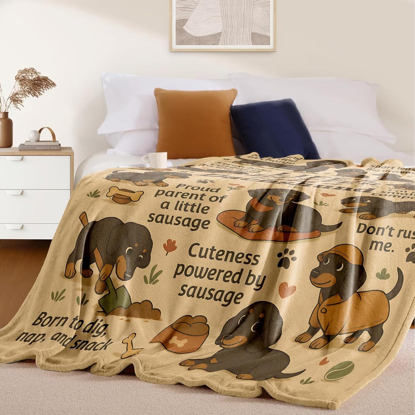Dachshund Throw Blanket Gift, Cute Doxie Wiener Dog, Dog Lover Present for Women and Men, Cozy Couch Bed Travel Decor, Birthday Christmas Mother's Day Housewarming, 50'' x 60''
