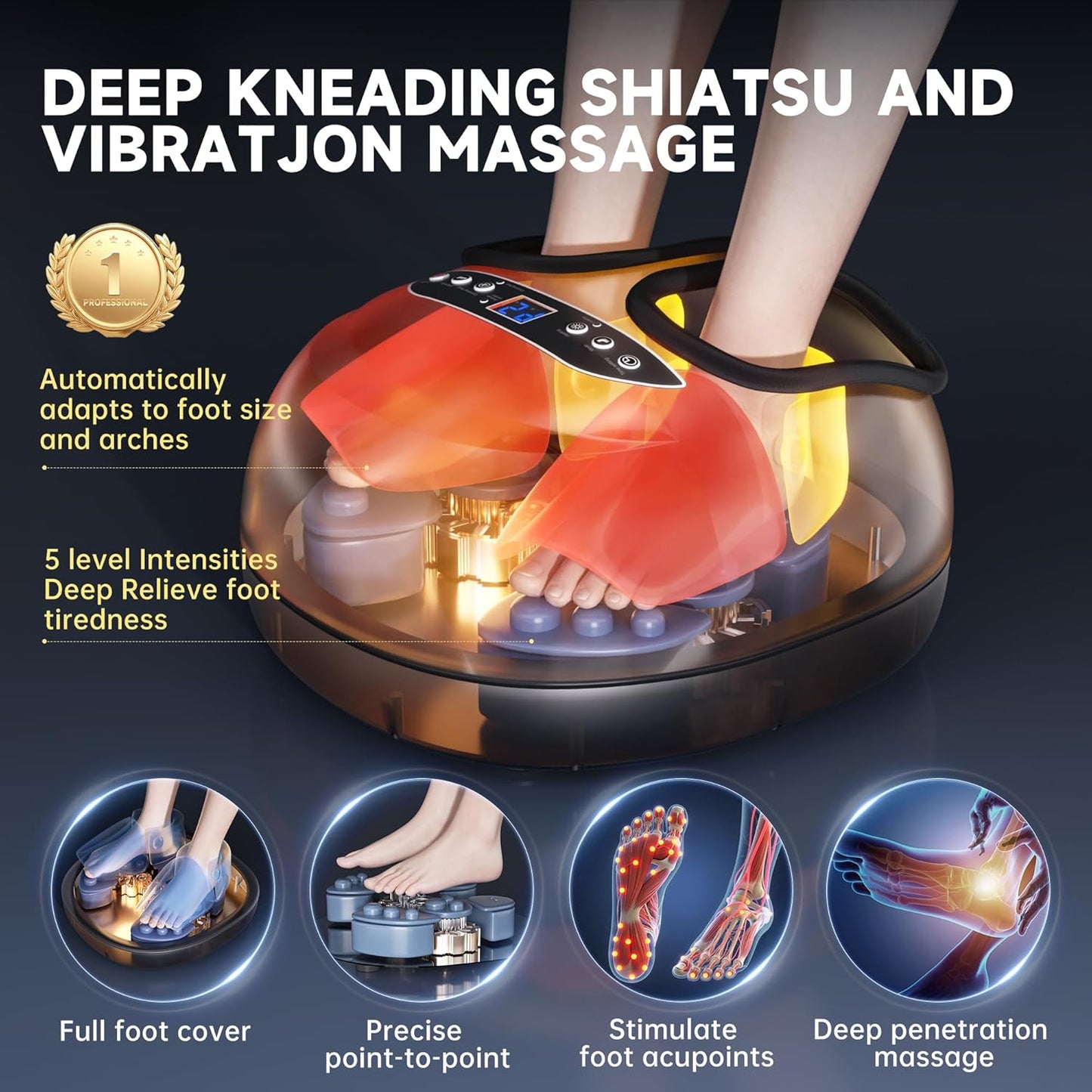 Foot Massager Machine with Heat,Shiatsu Foot Massager Home with Air Compression,Adjustable Electric Massager Machine for Feet Office,Wireless Control,DIY Gifts Draw Patterns for Man &Women,Black