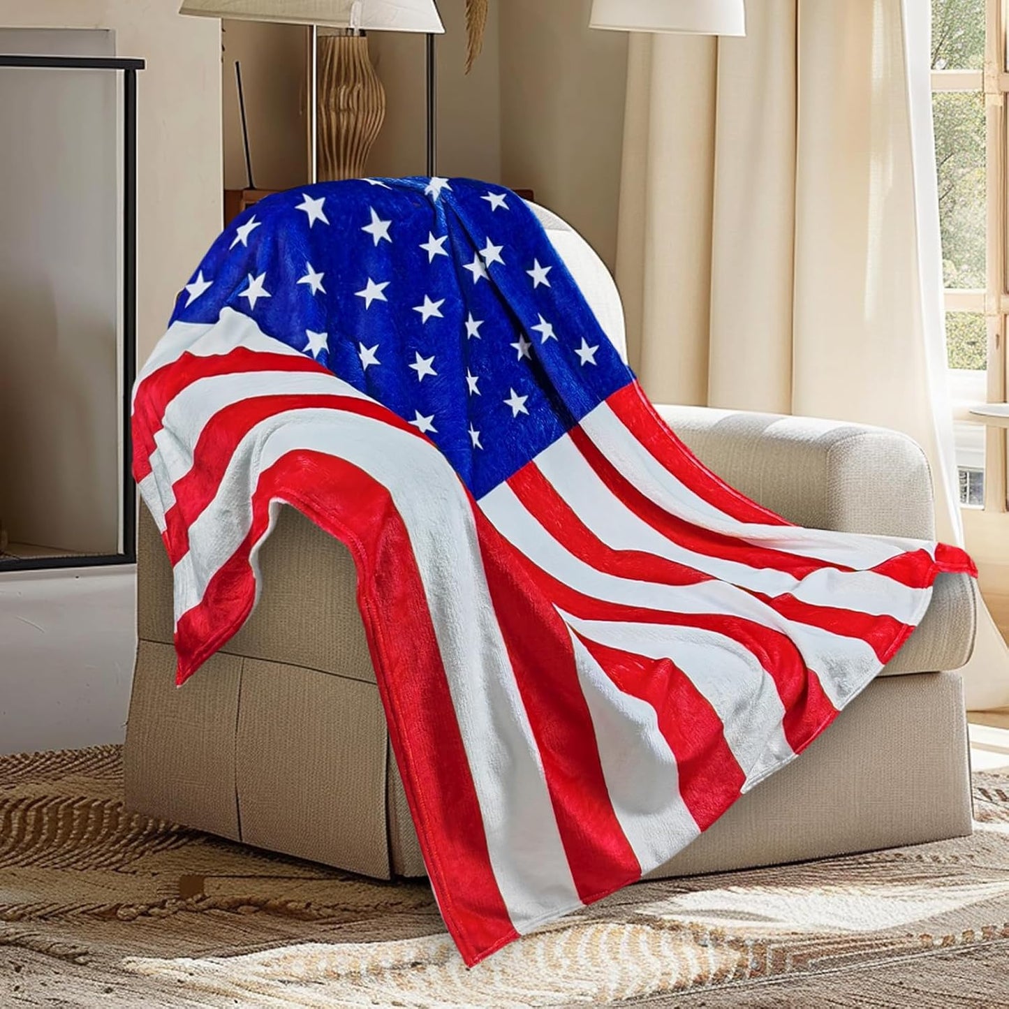 American Flag Blanket, Four Seasons Flannel Blanket Suitable for beds, Sofas, Living Rooms, Offices Reversible Soft Cozy Vintage Lightweight Throw Blanket for Women、Men、50x60 Inch (Red)