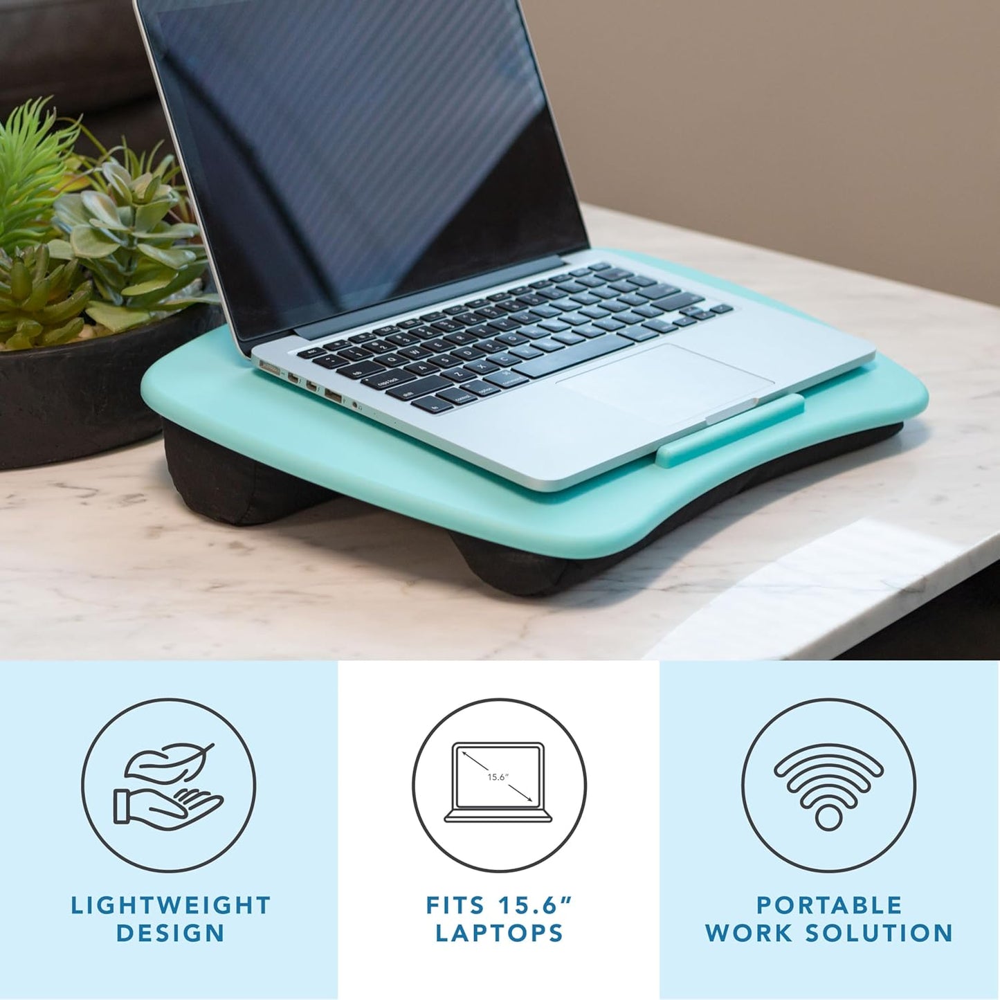 LapGear Basic Lap Desk with Device Ledge and Cushion - Aqua Sky - Style No. 44309