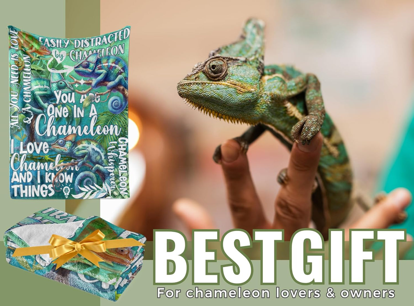 Chameleon Gifts for Chameleon Lovers, Chameleon Blanket Gifts for Women, Soft Flannel Blanket, 65 x 50 inches