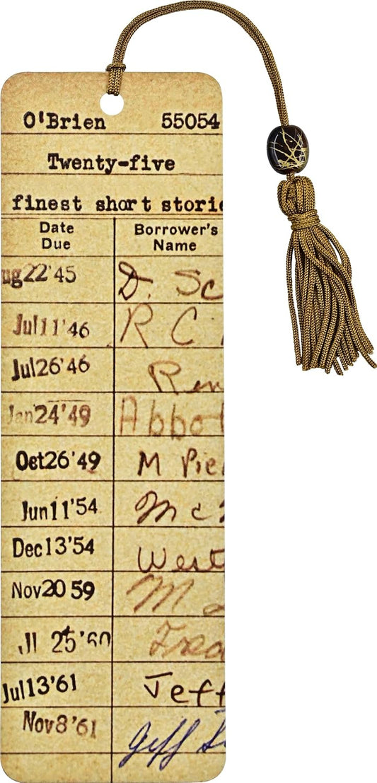 Vintage Library Card Beaded Bookmark