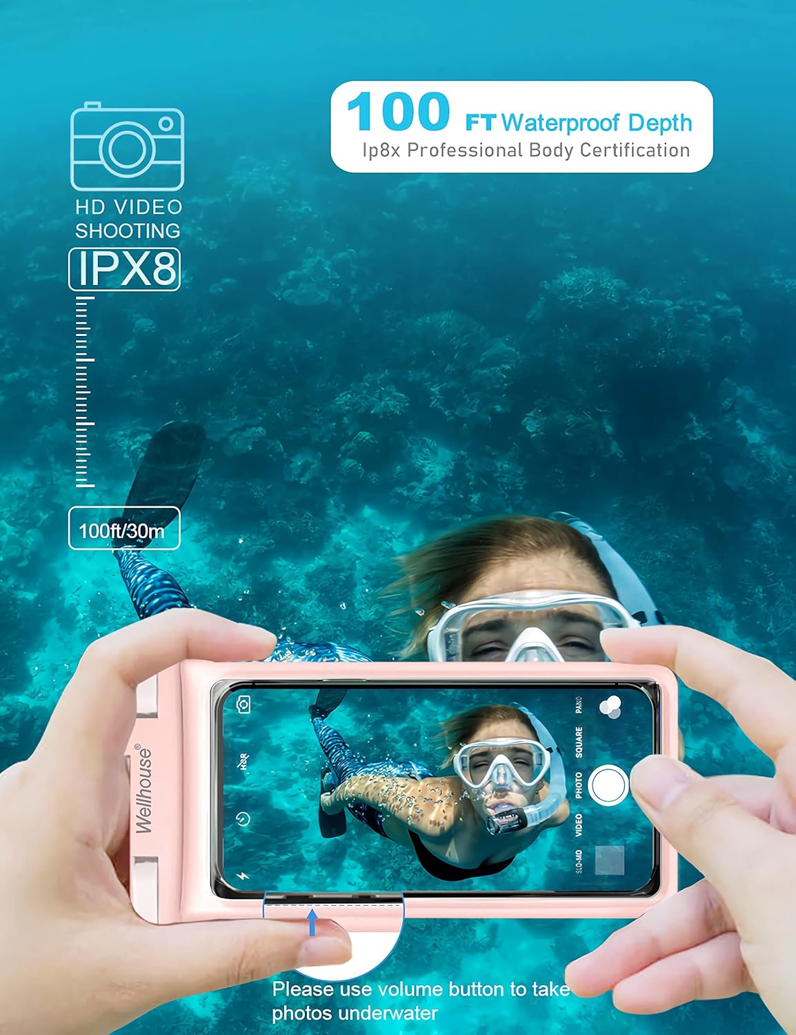 wellhouse 3D Waterproof Phone Pouch with Lanyard,Premium TPU100FT Deep Waterproof Phone Case for iPhone 17 16 15 14 13 12 Pro Max XS Samsung,Snorkeling, Surfing, Kayaking,Skiing,Hot Springs