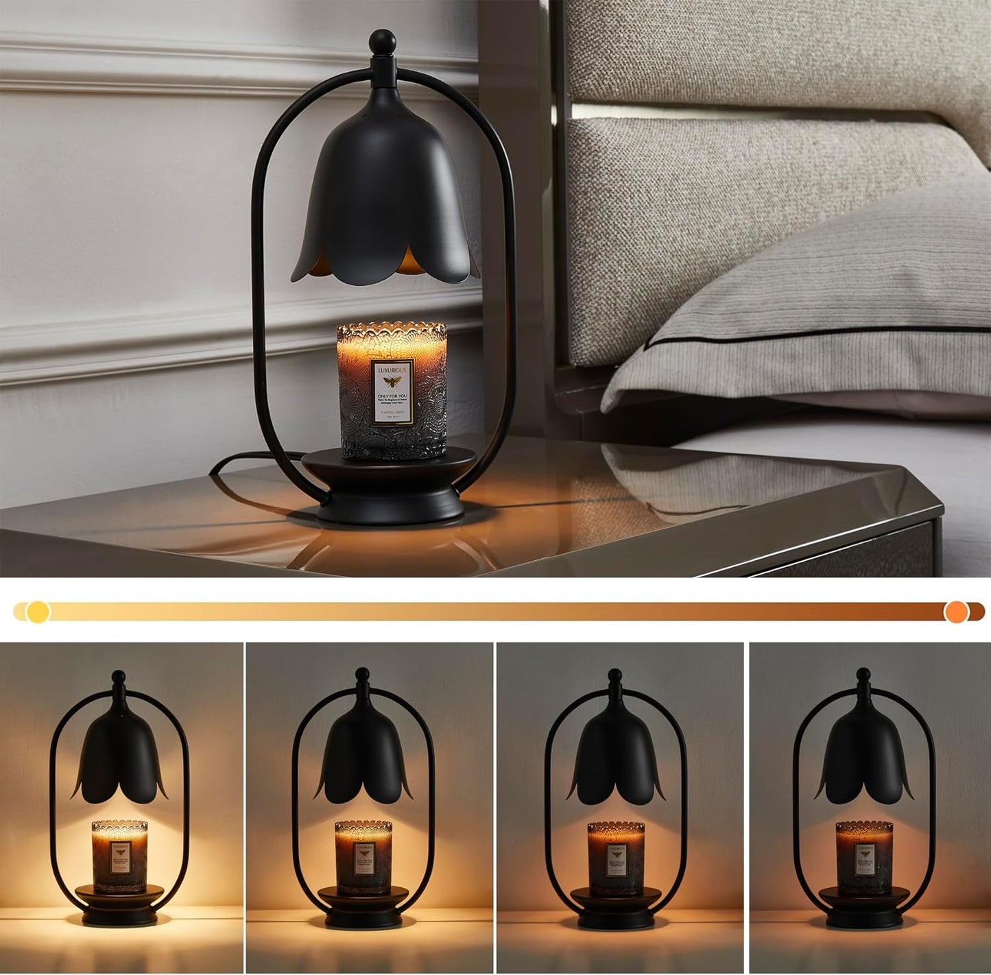Black Flower Candle Warmer Lamp, Christmas Gift New Year Present Wedding Lamp - Timer Dimmable, Bedroom House Aesthetic Living Girls Women Mom Room New Home Decor