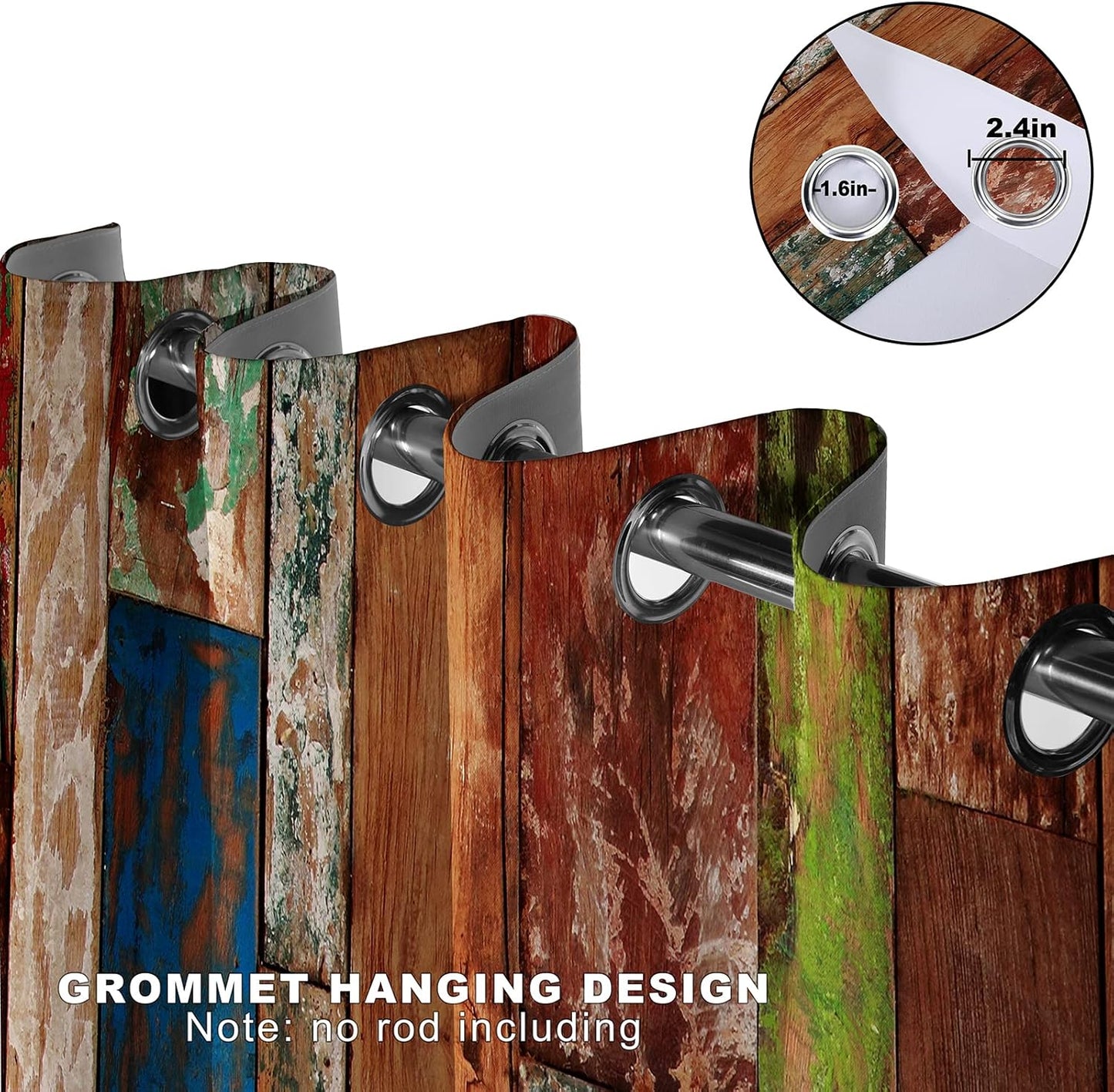 MissHope Rustic Wood Barn Door Blackout Curtains Village Wooden Home Decor Vintage Farmhouse Country Colorful Plank Decorate for Bedroom Living Room Grommet Window Drapes 2 Panel Set, 52x84 Inch