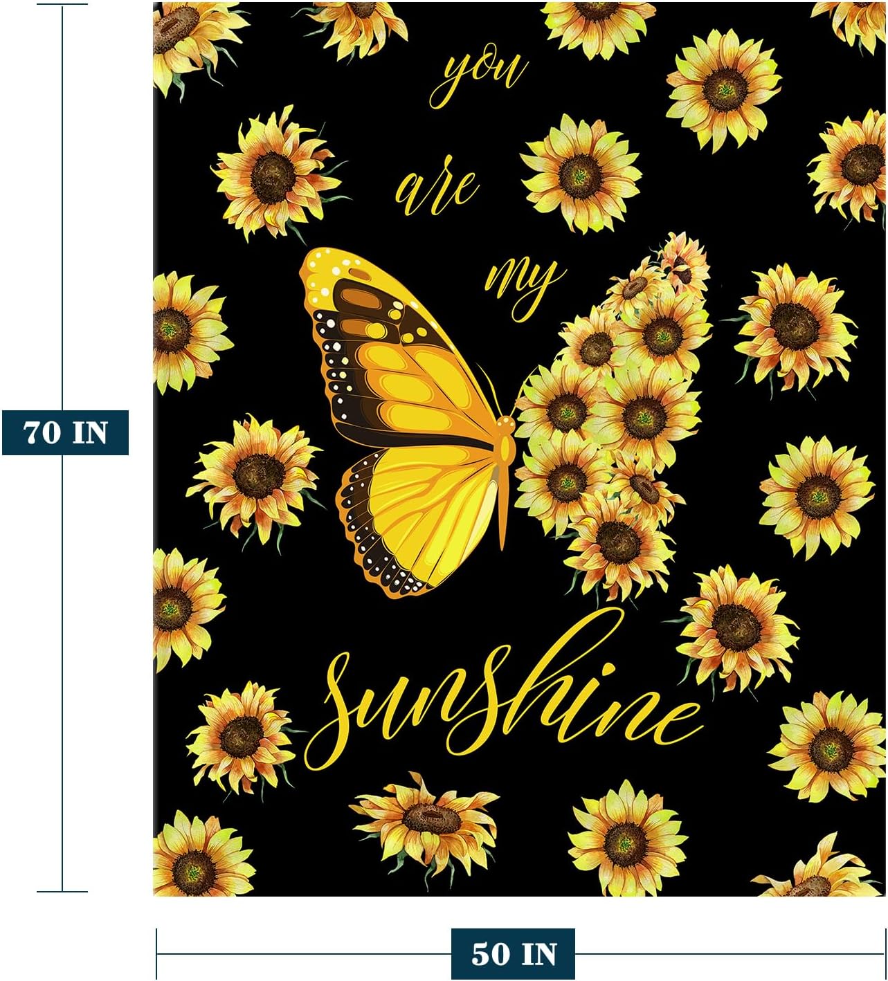 YeeJu Sunflower Large Throw Blanket Yellow Floral Butterfly Throw Blanket for Couch Sofa Bed Soft Cozy Fuzzy Plush Fleece Blankets Black Spring Summer Flower Gift for Women Blanket 50x70