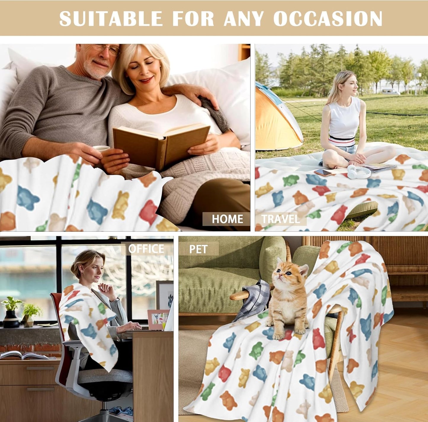 Gummy Bears Throw Blanket Soft Warm Cozy Lightweight Flannel Blanket for Bedding Sofa Travel 50"X60"