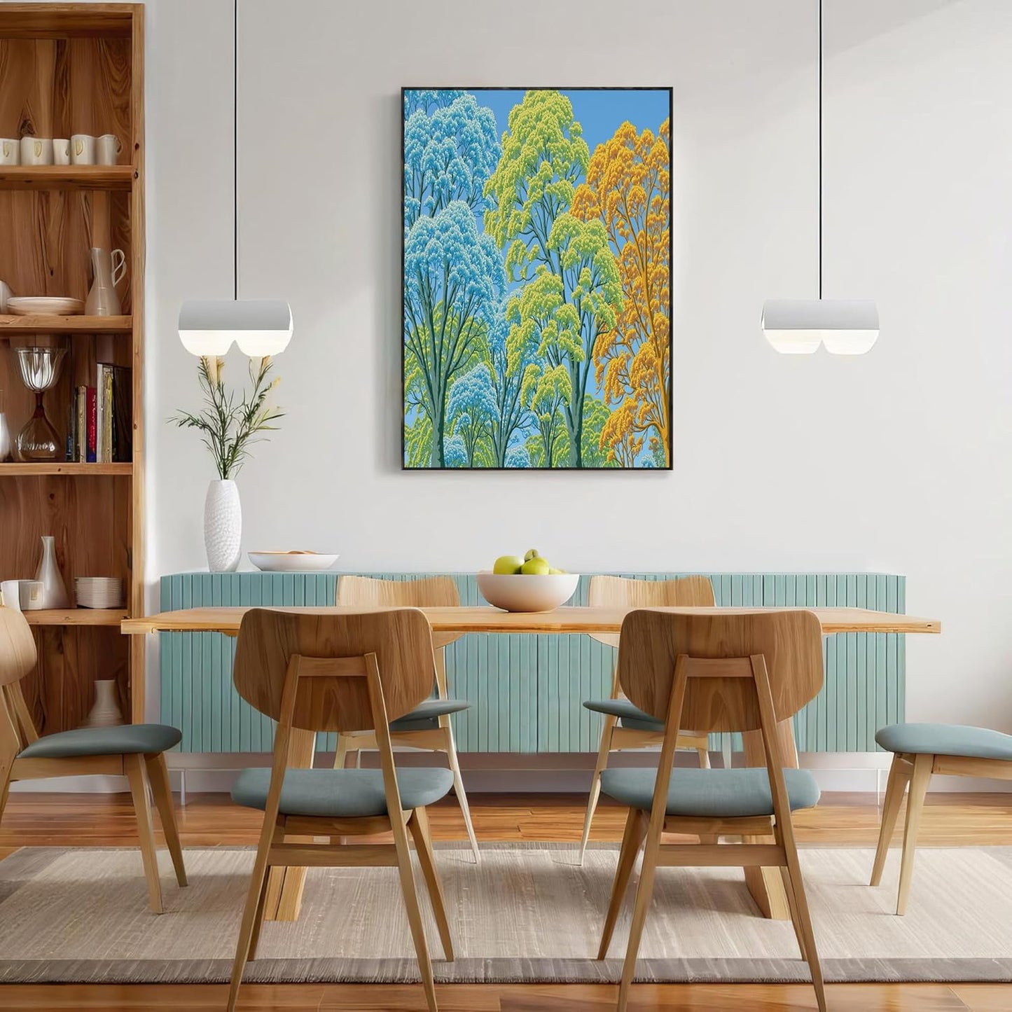 GDJSMIN Forest Linocut Wall Art, Tall Trees In Autumn Poster for Reading Room Living Room Decor 16x 24 inch Unframed