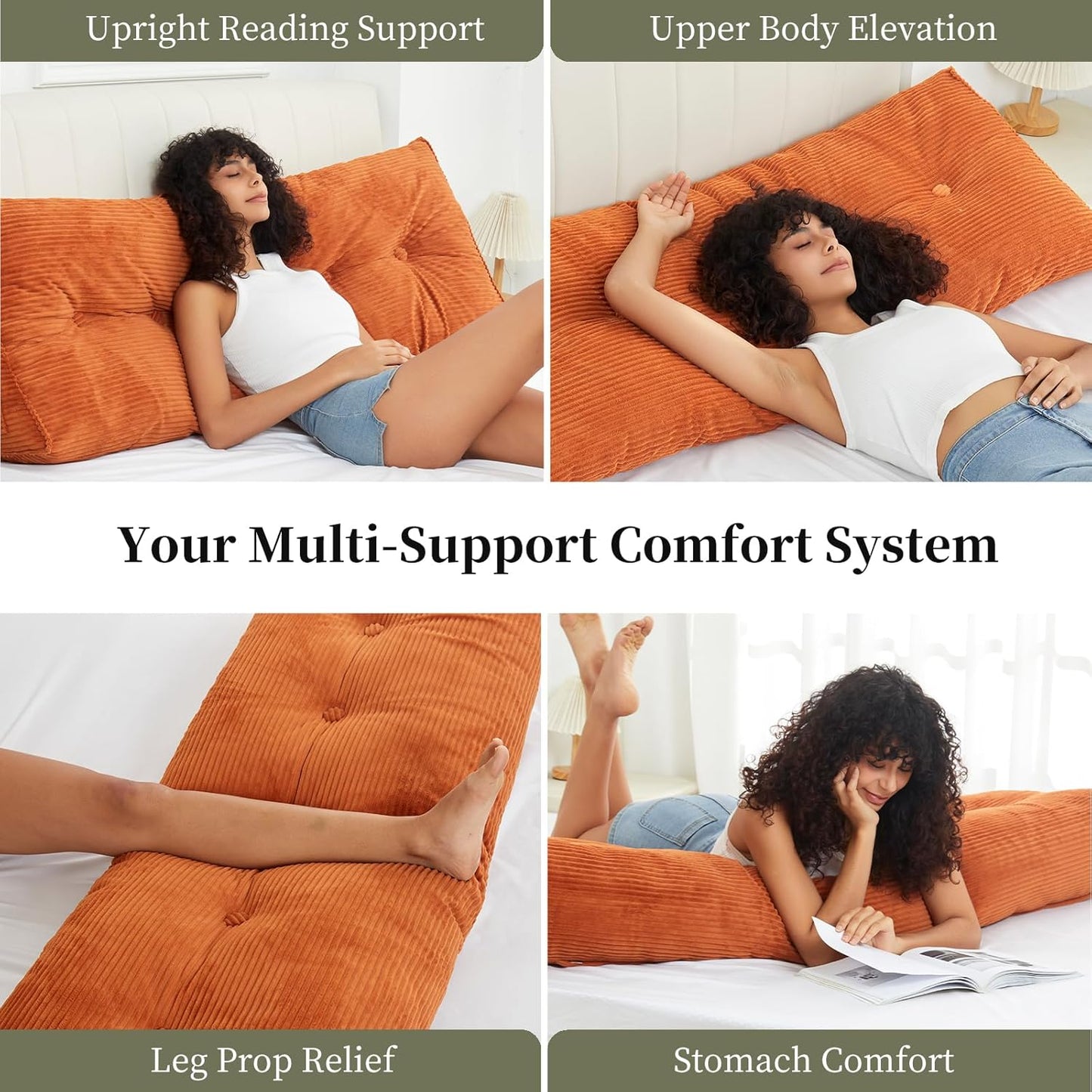 Headboard Wedge Pillows for Sitting Up in Bed Rest Adult，Triangular Upholstered Stuffed Reading Pillow for Sofa Couch Back Cushions Lumbar Body Support Bedroom（Queen，Corduroy Sage Green）