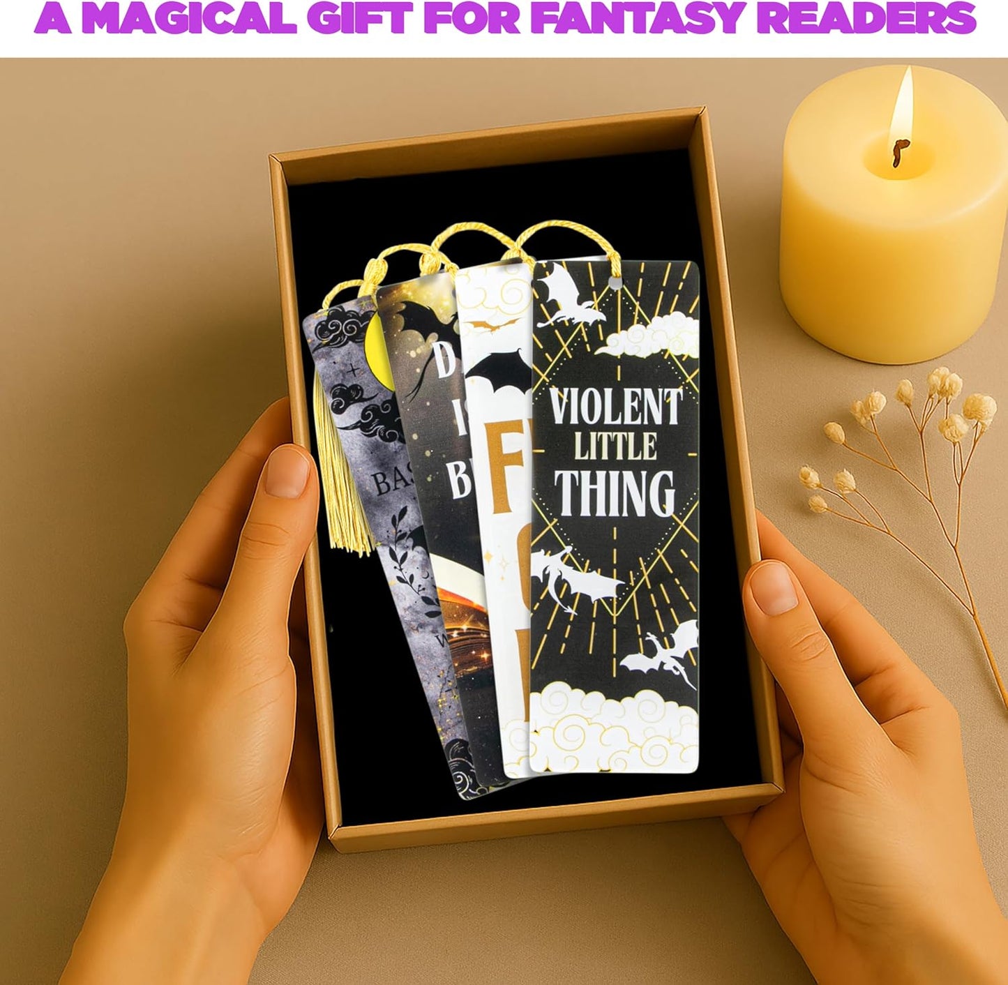 Dragon Bookmarks – Set of 4 Acrylic Fantasy Bookmark with Tassels, Cool Bookmarks for Men and Women, Dragon Gifts for Women, Luxury Bookmark for Fantasy Lovers and Book