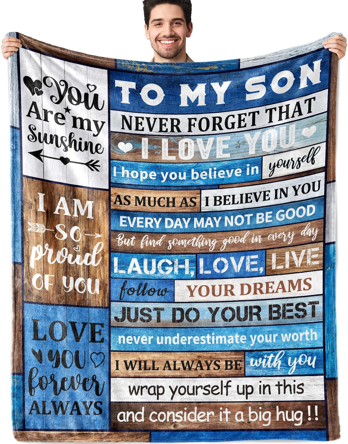 Gifts for Son Blanket 60"X 50" Son Birthday Gifts from Mom Dad, to My Son Gifts Fleece Soft Throw Blankets, Gifts Ideas for Adult Son Wedding Graduation (Blue, 50 x 60 Inch)