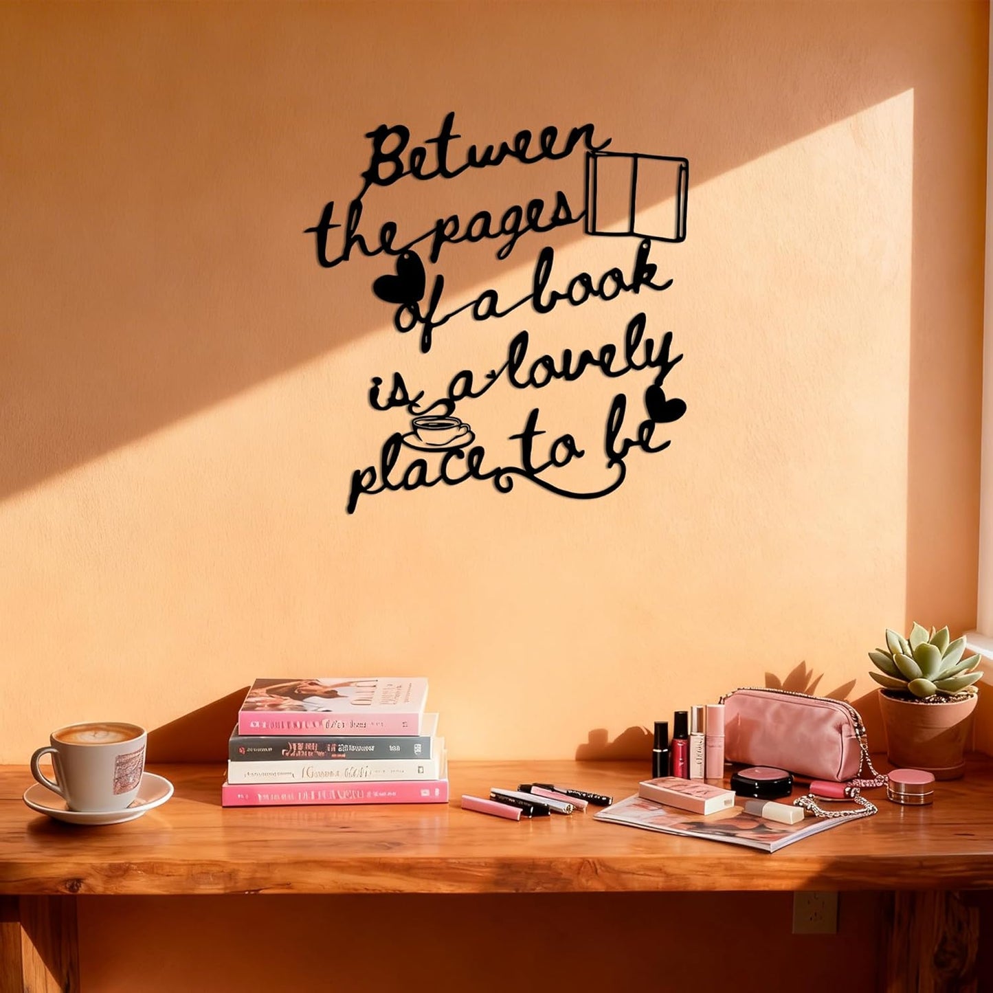 Book Wall Art, Reading Quote Wall Decor - Between The Pages Metal Sign Set, Library Wall Art, Gift for Book Lovers, 2-Piece Set