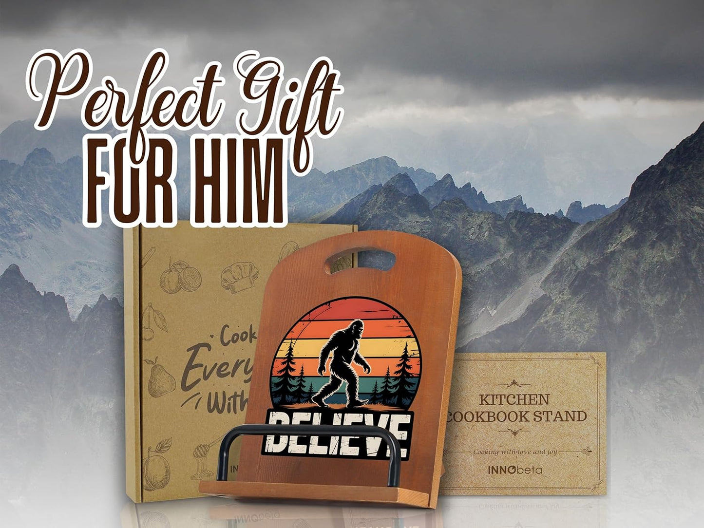 InnoBeta Bigfoot Gifts for Men, Cookbook Stand for Kitchen Counter, Perfect Gifts for Bigfoot Lovers on Birthday, Adjustable Tablet Recipe Book Holder, Unique Kitchen & Home Decor