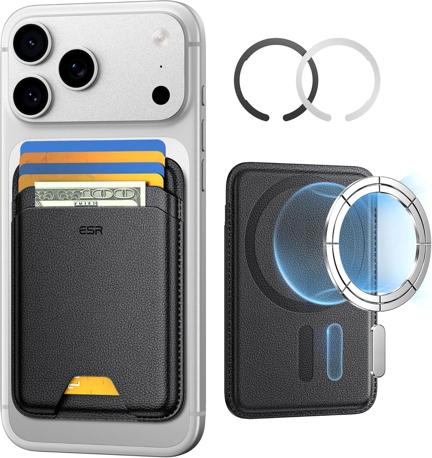 ESR for MagSafe Wallet, 5 Card Holder with RFID Blocking, MagSafe Sticker Included, Slim Magnetic Wallet for iPhone 17e/17/16/15/14/13/12 Series and Selected Samsung Devices, Not for 13/12 Mini, Black