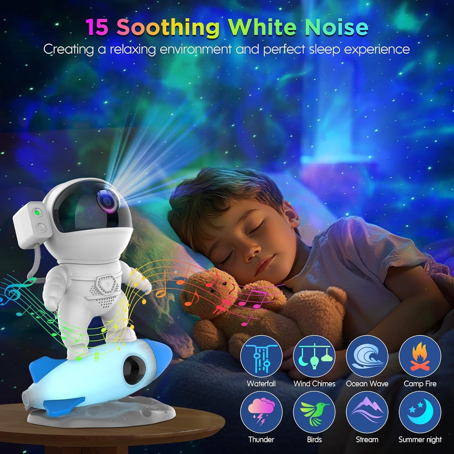 Astronaut Galaxy Projector with Bluetooth Speaker & White Noise, App & Remote Control Star Projector, Galaxy Projector for Bedroom Adults Kids, Spaceman Night Light for Gaming Room, Home Theater