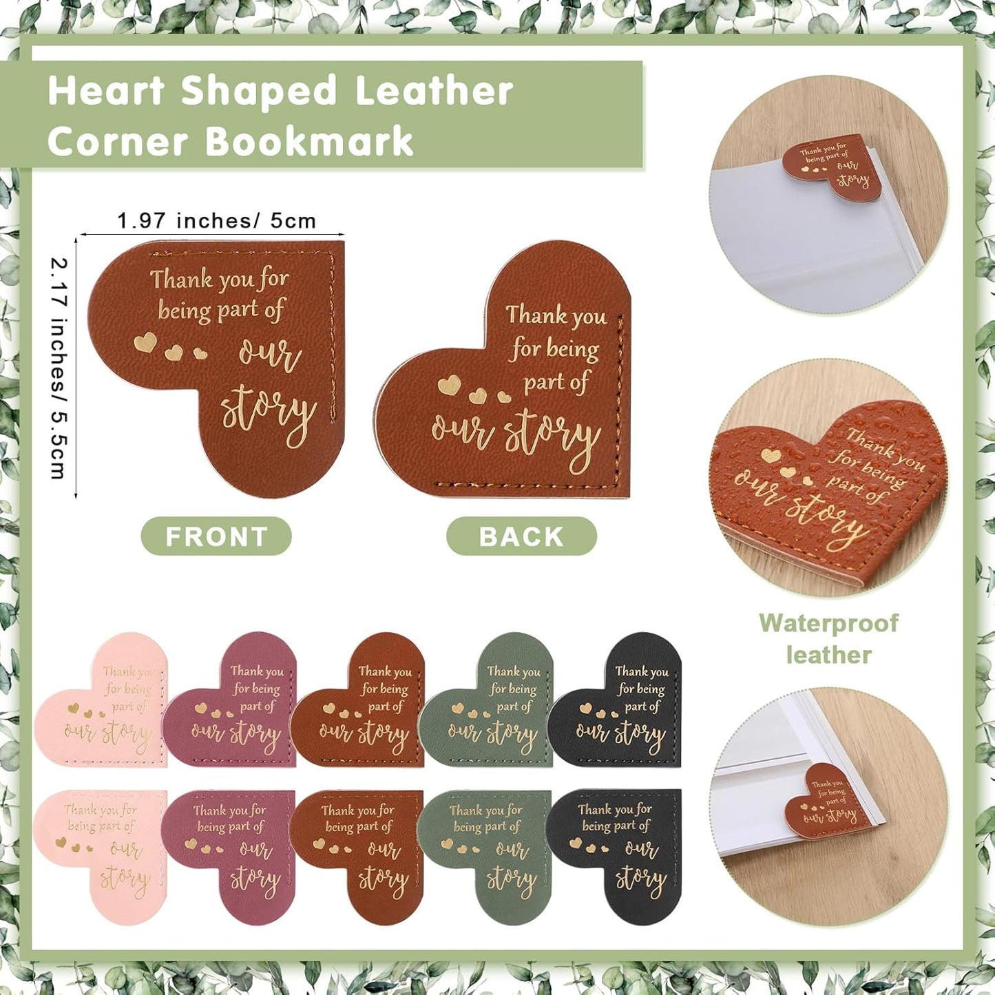 50 Sets Wedding Favors for Guests Bulk Include PU Leather Corner Bookmarks Heart Book Marks Thank You Cards Gift Bags Wedding Souvenirs for Guest Bridal Shower Favors Reading Lover Gifts