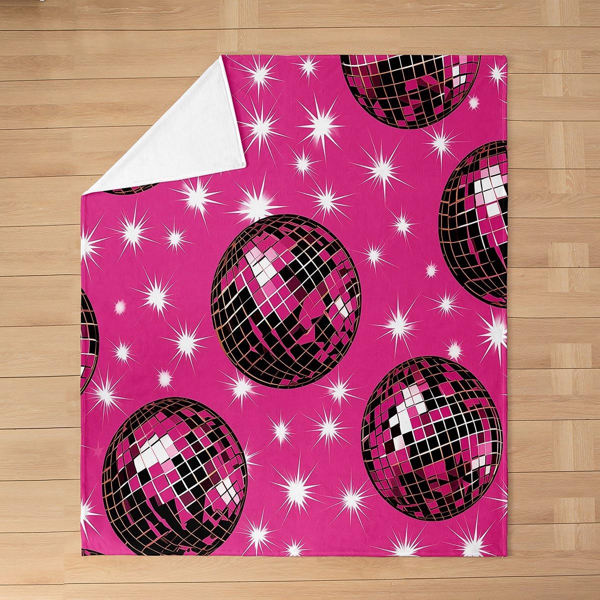 Feelyou Disco Ball Fuzzy Blanket Throw 50"x60" 70s Party Flannel Fleece Throw Blanket for Sofa Couch Kids Boys Girls Colorful and Funky All Season Bed Blanket Pink Plush Blanket