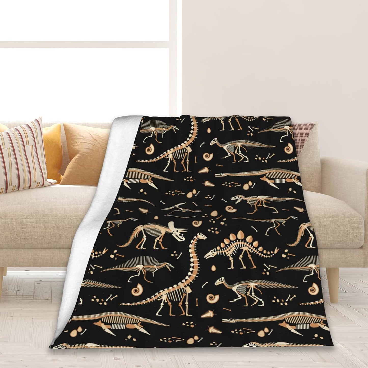 Dinosaur Fossil Skeleton Throw Blanket Soft Warm Cozy Lightweight Flannel Blanket for Bedding Sofa Travel 50"X60"
