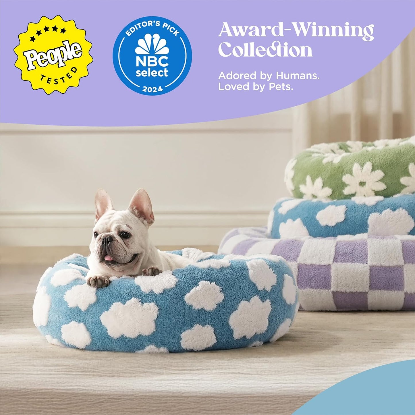 Lesure Shown on TV Donut Medium Dog Bed - Round Cat Beds Indoor Present for Calming Pets with Washable Cover, Home Decor Cute Modern Beds with Jacquard Shaggy Plush & Anti Slip Bottom, 30 Inch, Green