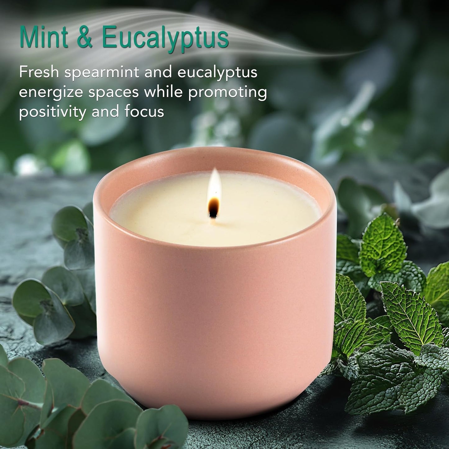 Hyggelight - The Growing Candle, Mint & Eucalyptus Scented, 8oz Ceramic Pot, Aromatherapy Candles, 100% Soy, Adelyn