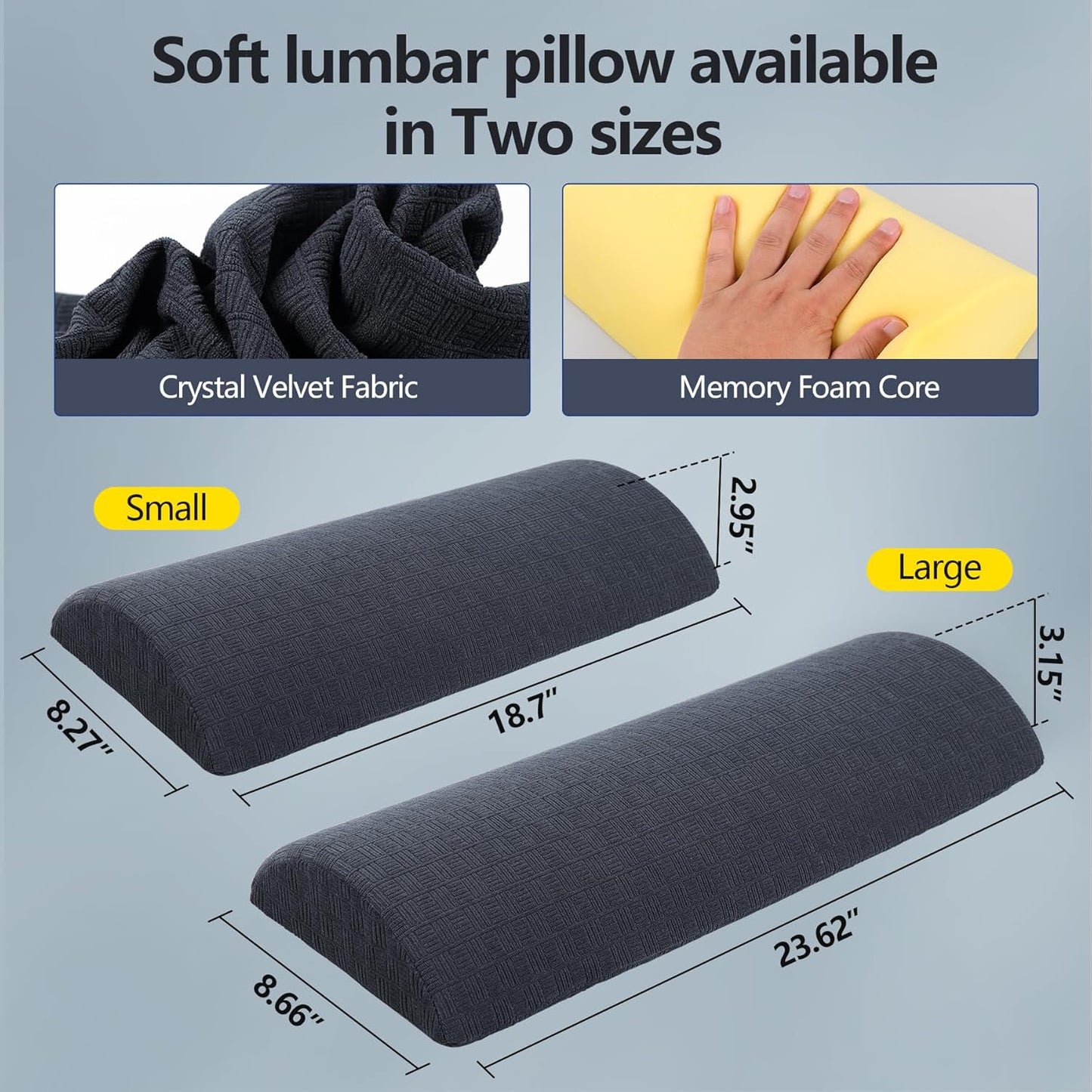 Cozyhealth - 2.95" H*18.7" L - Soft Small Lumbar Pillow for Sleeping, Memory Foam Back Lumbar Support Cushion for Lower Back Pain Relief Bed Waist Sleep Support Pillow for Side, Back(Dark Grey, Small)