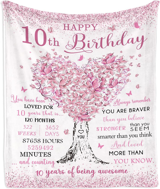 10 Year Old Girl Birthday Gifts Blanket 40"x50", Gifts for 10-Year-Old Girls, Christmas 10th Birthday Gifts for Girls, Double Digits Party Gift Ideas Decoration, Ten Years Old Throw Blankets