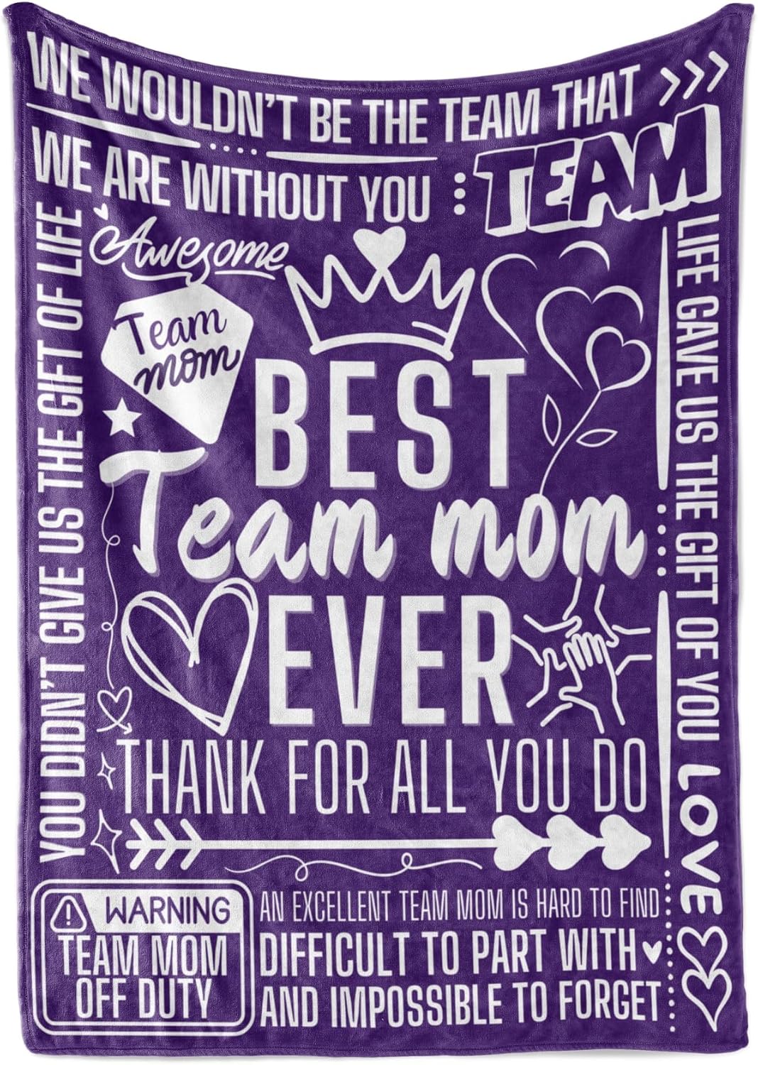 Team Mom Gifts for Women, Flannel Blanket Throw, 65 x 50 inches, Baseball and Soccer Mom Gifts, Purple