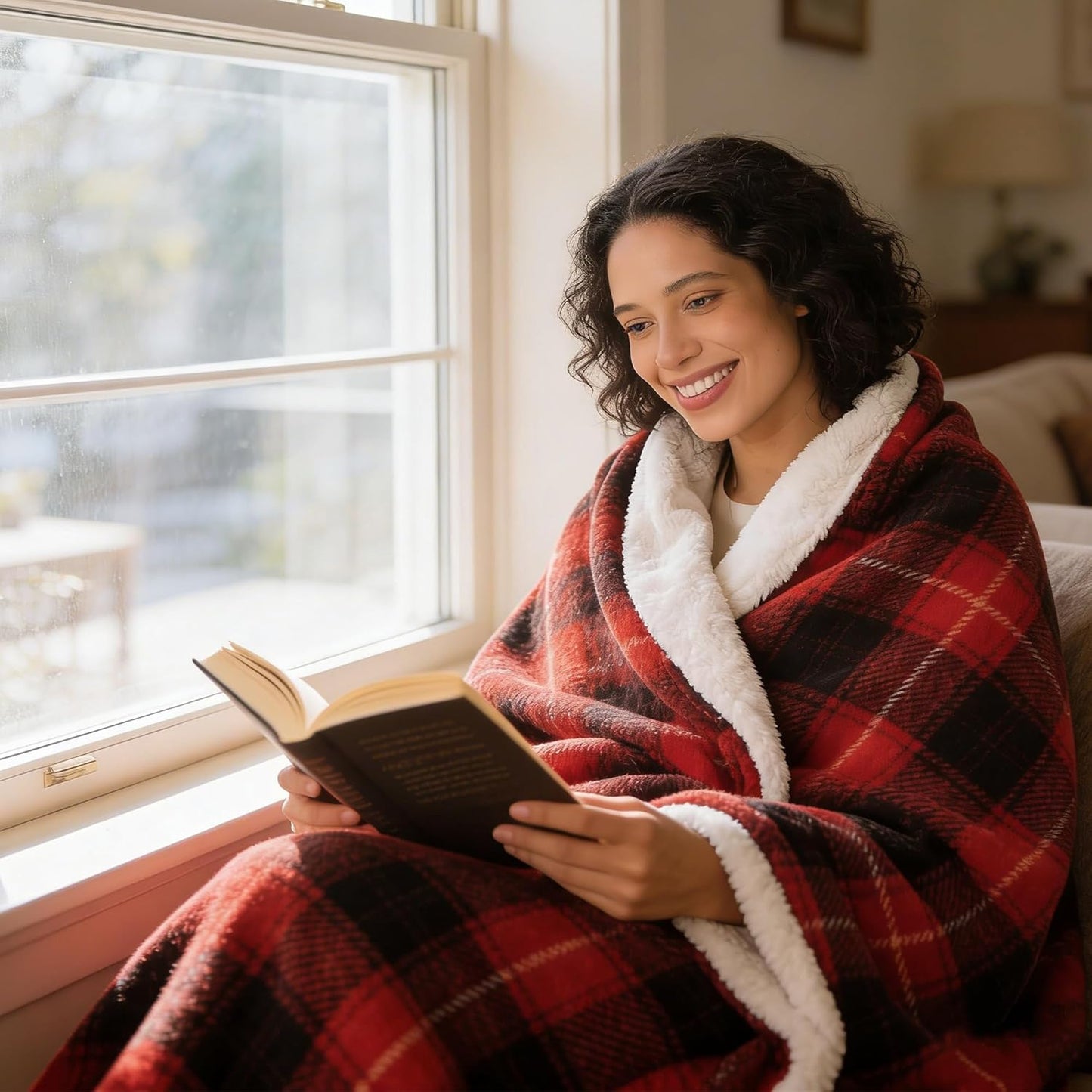 Red Christmas Electric Heated Blanket 50"x60", Fast Heated Throw with 8 Hours Auto Off/8 Heats Levels, Soft Plaid Sherpa with ETL Certification, Gifts for Adults Keep Warm in Home Office