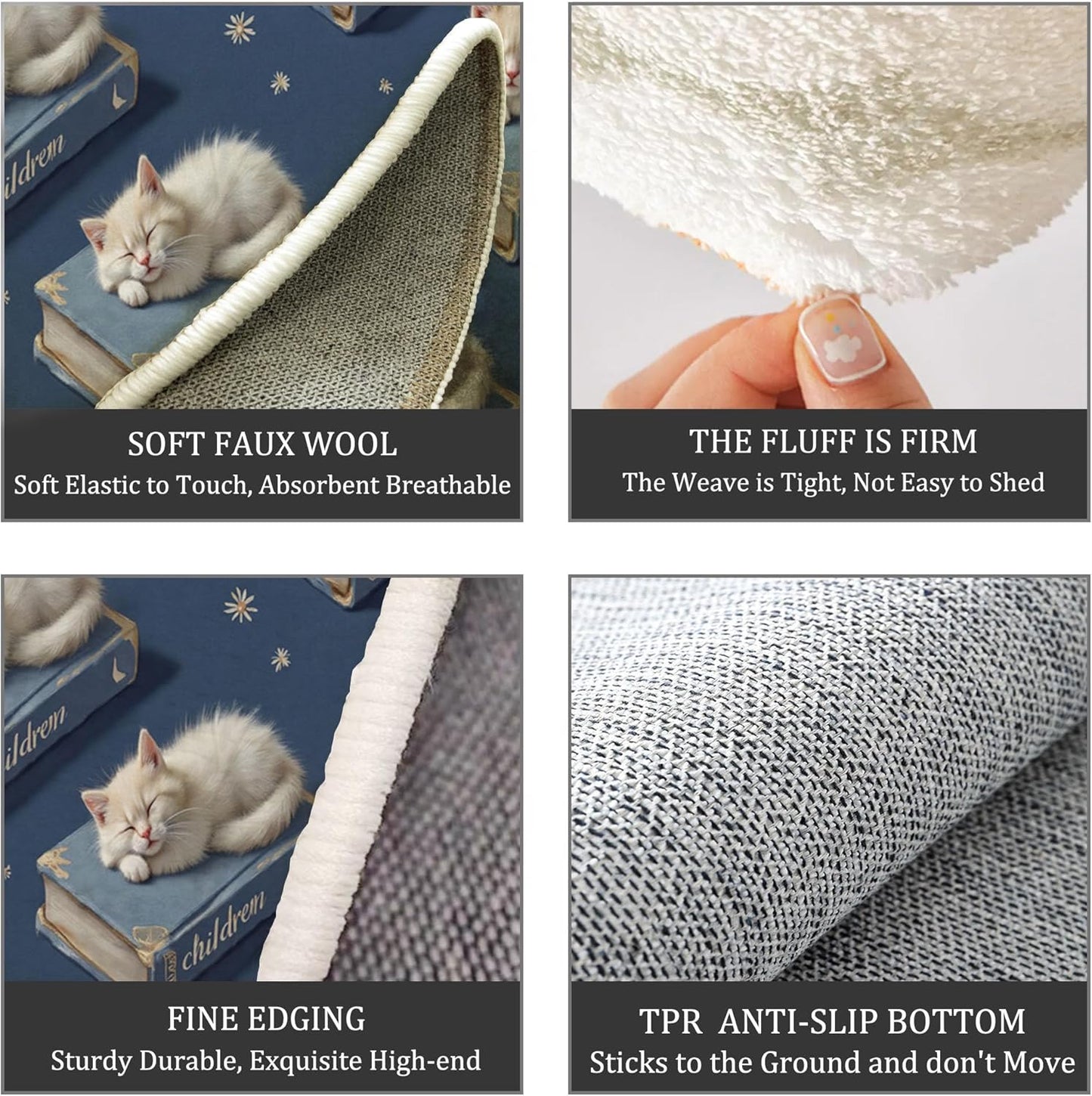 Washable Cute Cat Books Area Rug, 6Ft Round Rugs for Living Room Soft Carpet for Bedroom Animals Starry Sky Indoor Stain Resistant Non-Shedding Floor Carpet, Navy Blue, 6Ft-Round