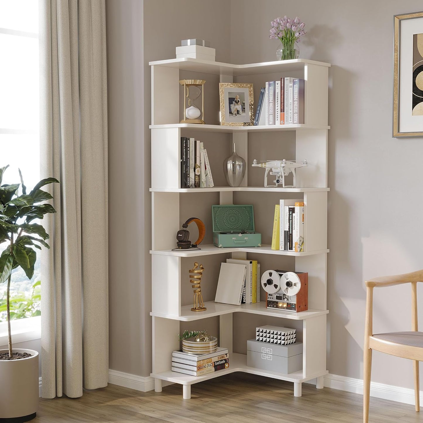 Corner Bookshelf, Multi-Layer Display Shelf, Corner Cube Toy for Small Space, Book Storage, Wooden Cube Corner Bookshelf for Game Room, Bedroom, Living Room, White