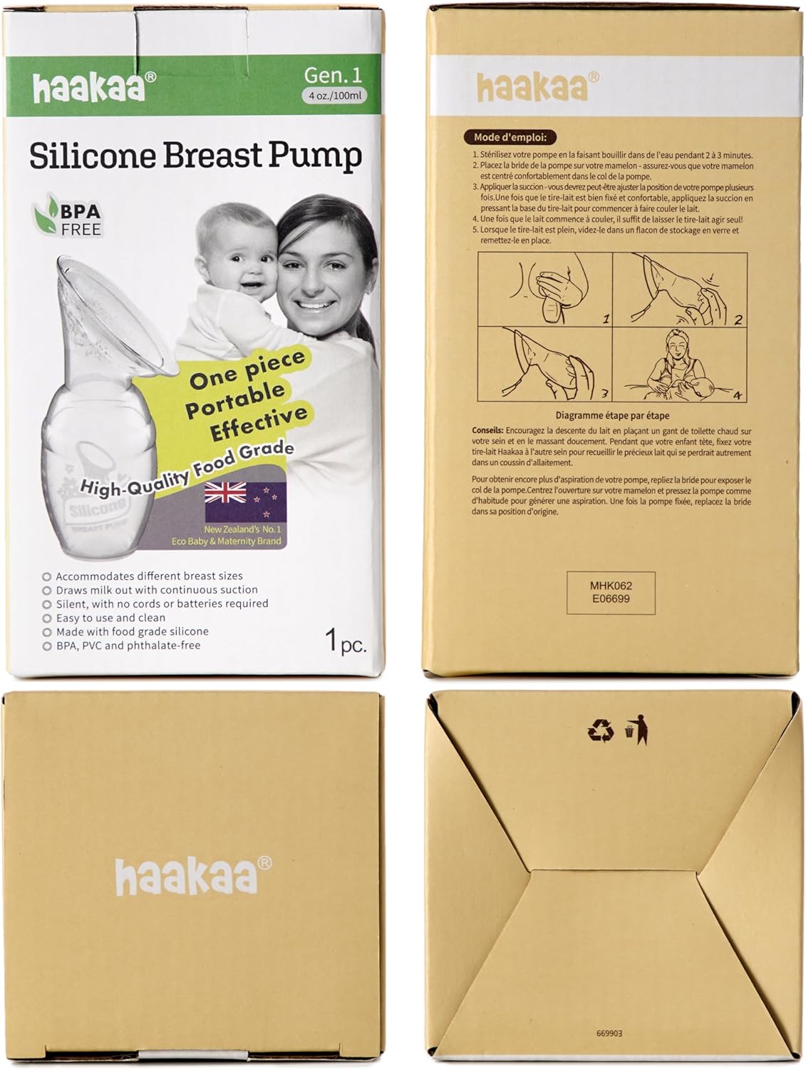 haakaa Manual Breast Pump for Breastfeeding, Silicone, Clear 4oz/100ml