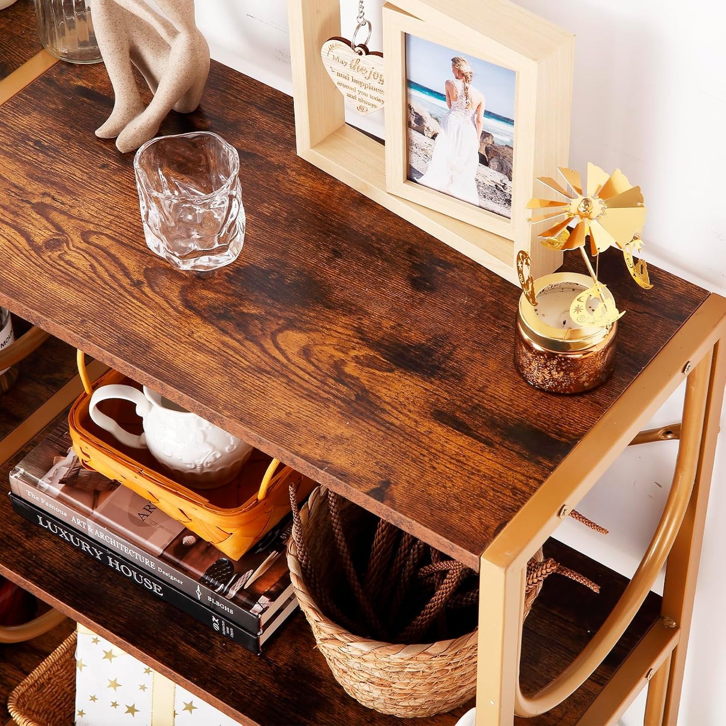 46.5" Rustic Console Table Behind Couch, 3 Tier Sofa Table with Storage Shelves, Modern Entry Table for Foyer Hallway Living Room Bedroom, 3 Shelf Bookshelf, Shoe Rack