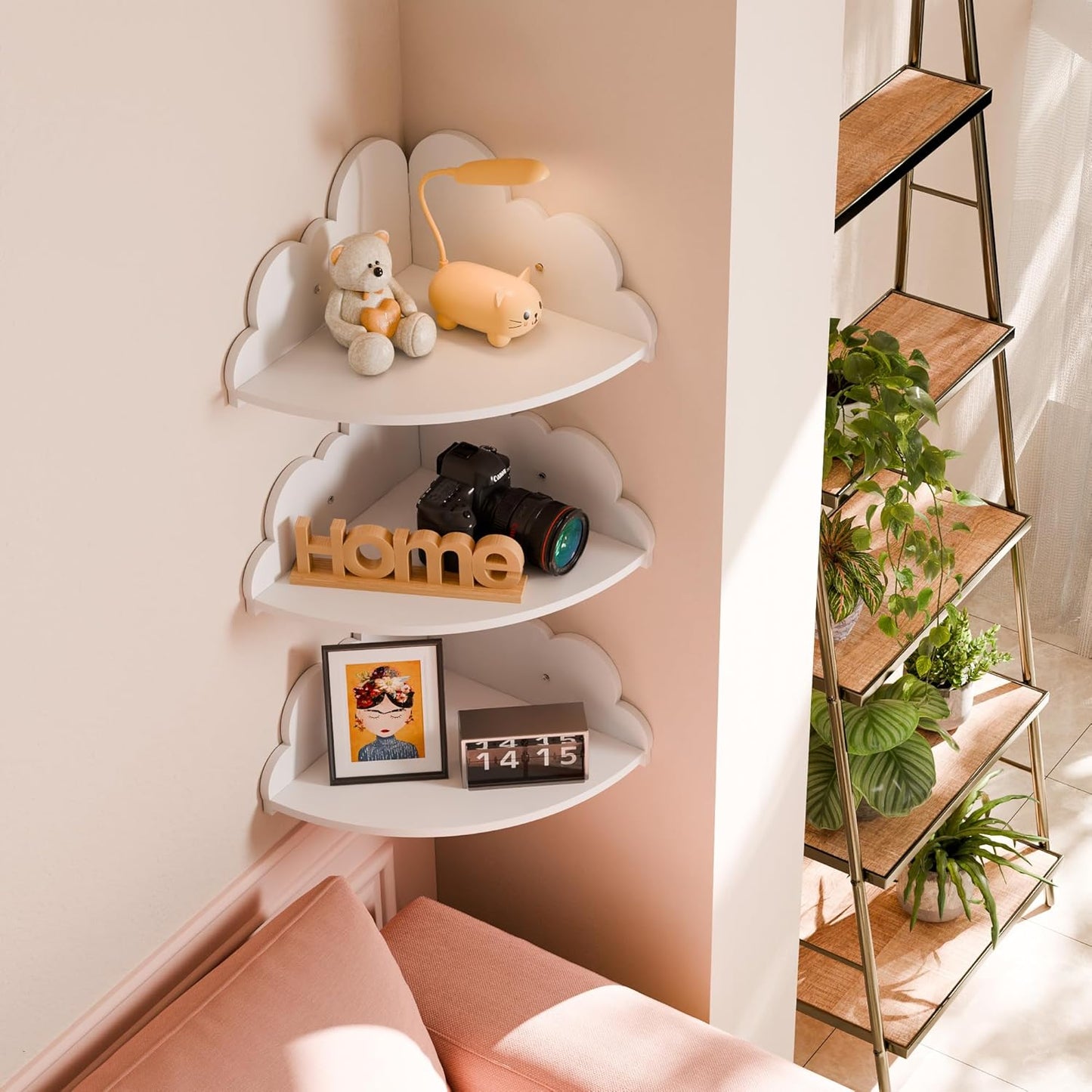 Cloud Floating Corner Shelves - Set of 3 Cloud Corner Wall Shelves for Kid’s Room, White Floating Shelf Nursery Wall Deor, Small Cute Clouds Dispaly Shelf for Toys, Plants & Storage.