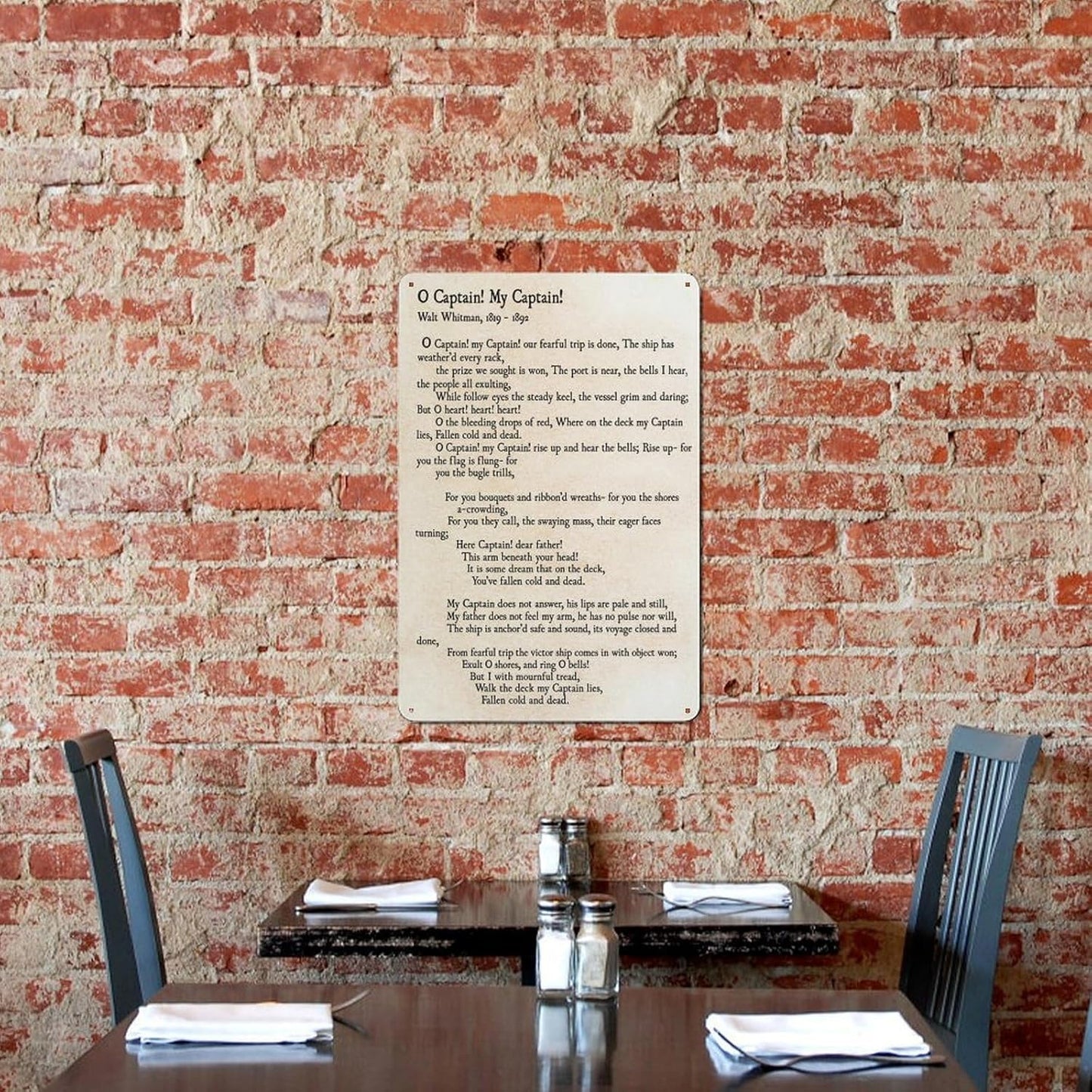 O Captain My Captain Walt Whitman Poetry Quote Metal Wall Decor 8x12 Inches Aluminum