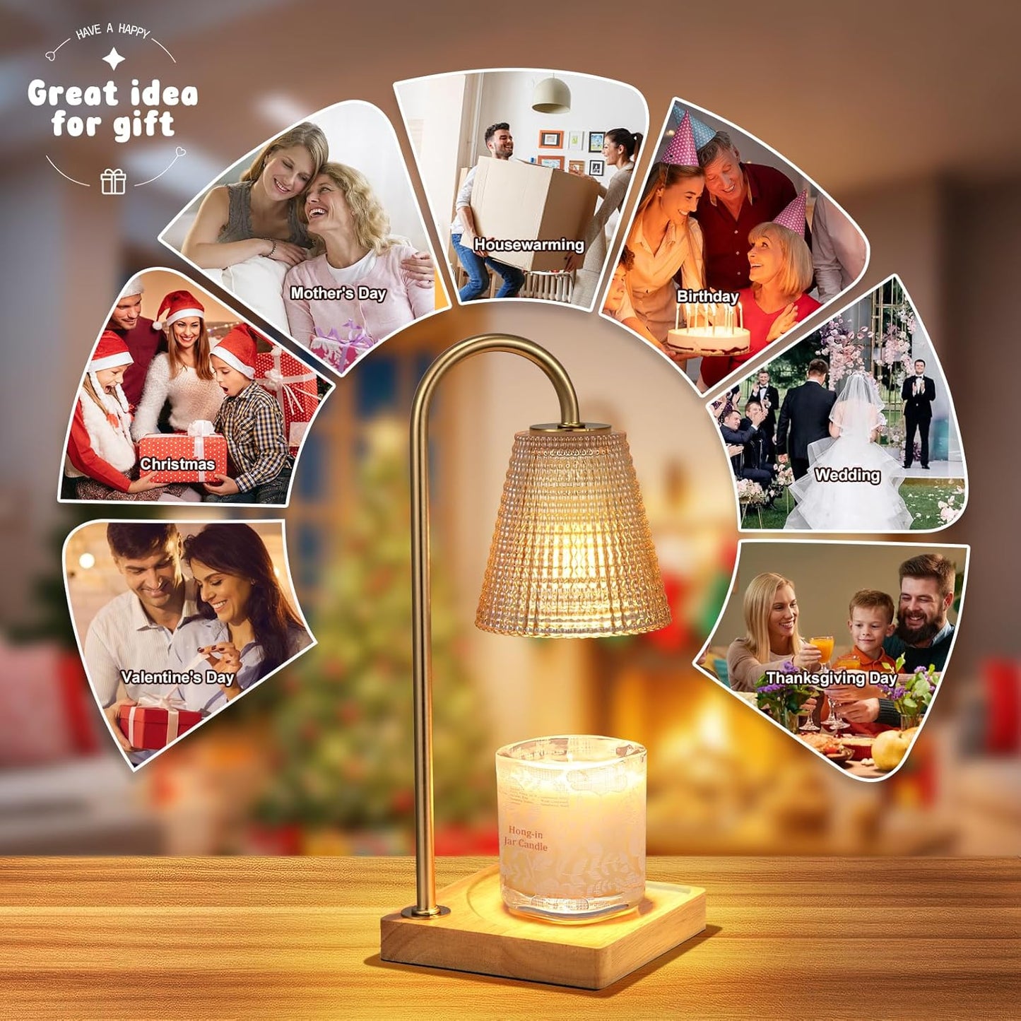 Amber Candle Warmer Lamp-Dimmable Candle Lamp with Timer, Christmas Birthday Gifts for Women, House Warming Gifts for New Home Bedroom Decor, Vintage Wax Warmer for Scented Wax