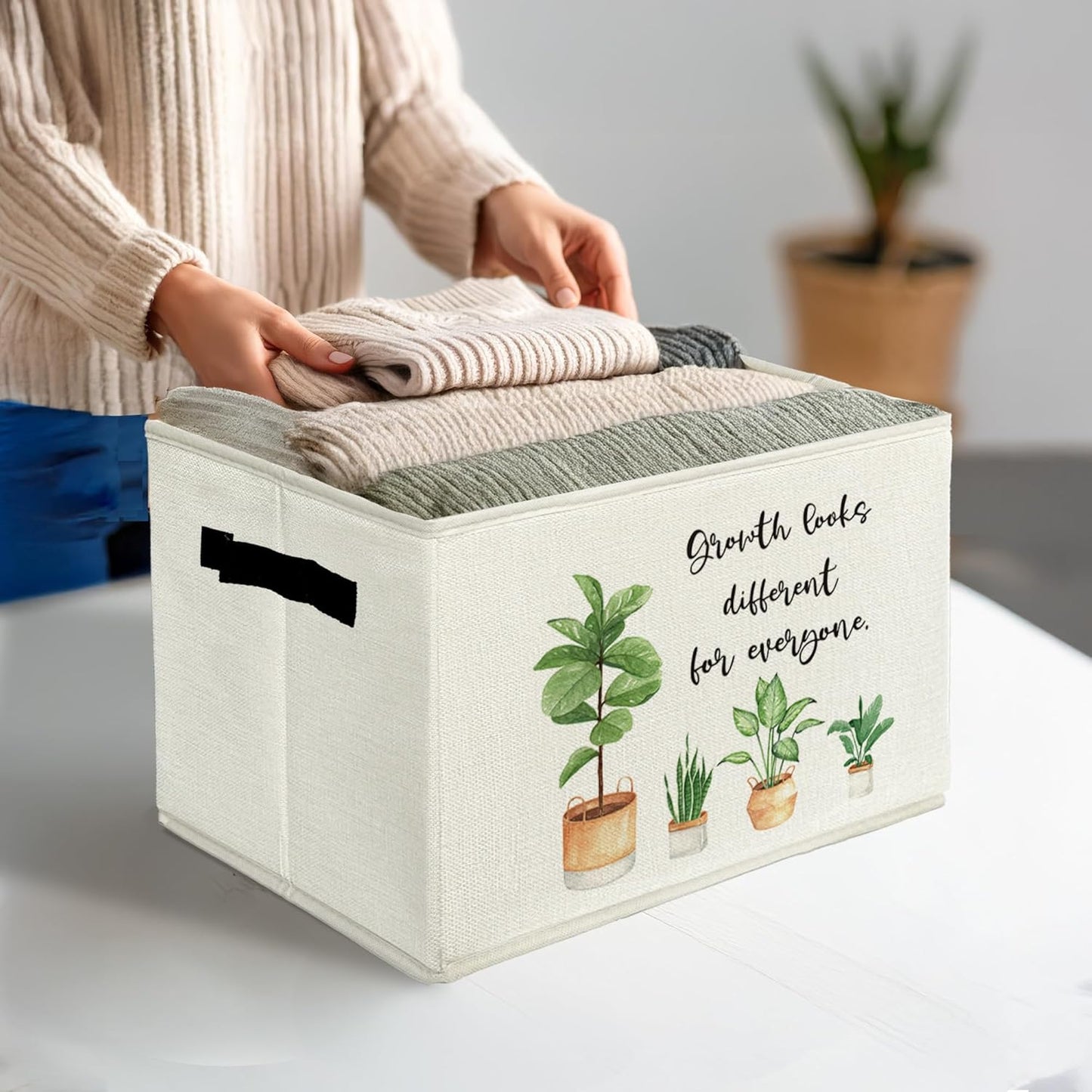 Inspirational Storage Bins & Boxes with Handles, Mental Health Foldable Basket for Organizing, Growth Mindset Positive Collapsible Storage Basket for Kids Bedroom Bathroom Clothes Toys Books