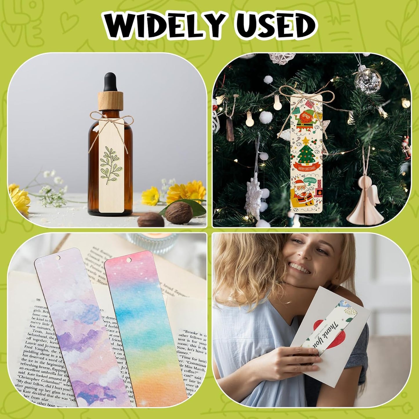 120 PCS Wood Blank Bookmarks Set - Unfinished Wooden Bookmarks with 10m Rope, Hanging Labels for Crafts and Decorations