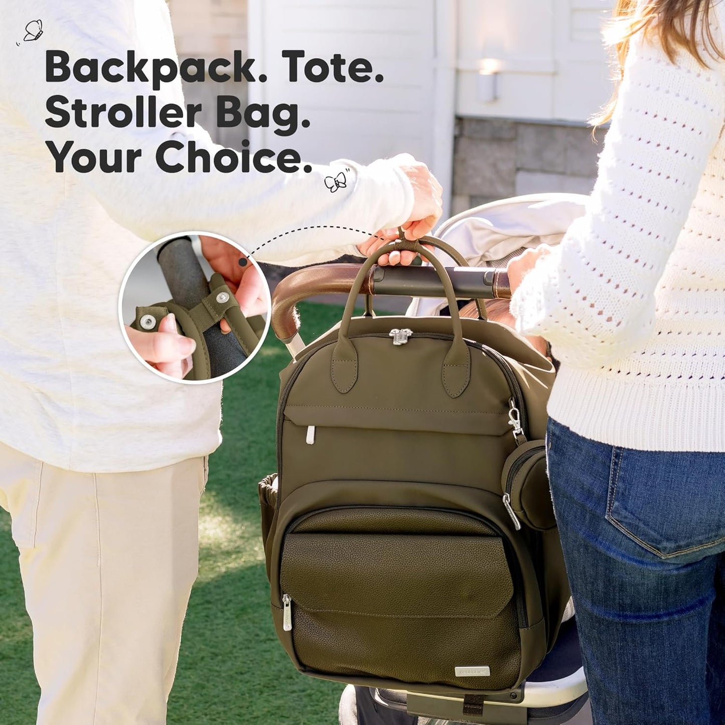 KeaBabies Diaper Bag Backpack - Multifunctional Travel Diaper Back Packs, Maternity Baby Changing Bags, Compact 18L Capacity, PU Leather, Waterproof, Unisex, Nappy Changing Pad (Dark Olive)