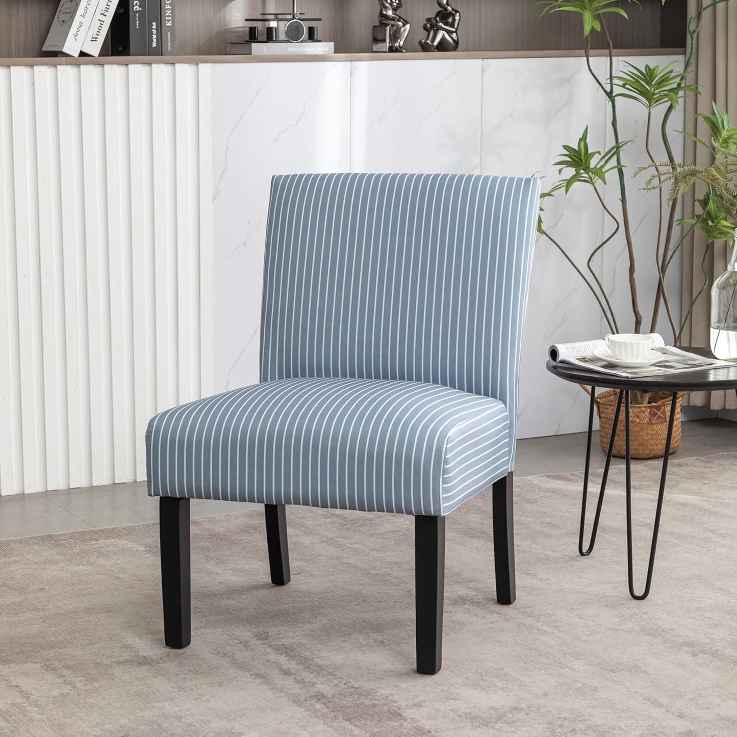 Roundhill Furniture Botticelli Blue Stripe Upholstered Slipper Accent Chair