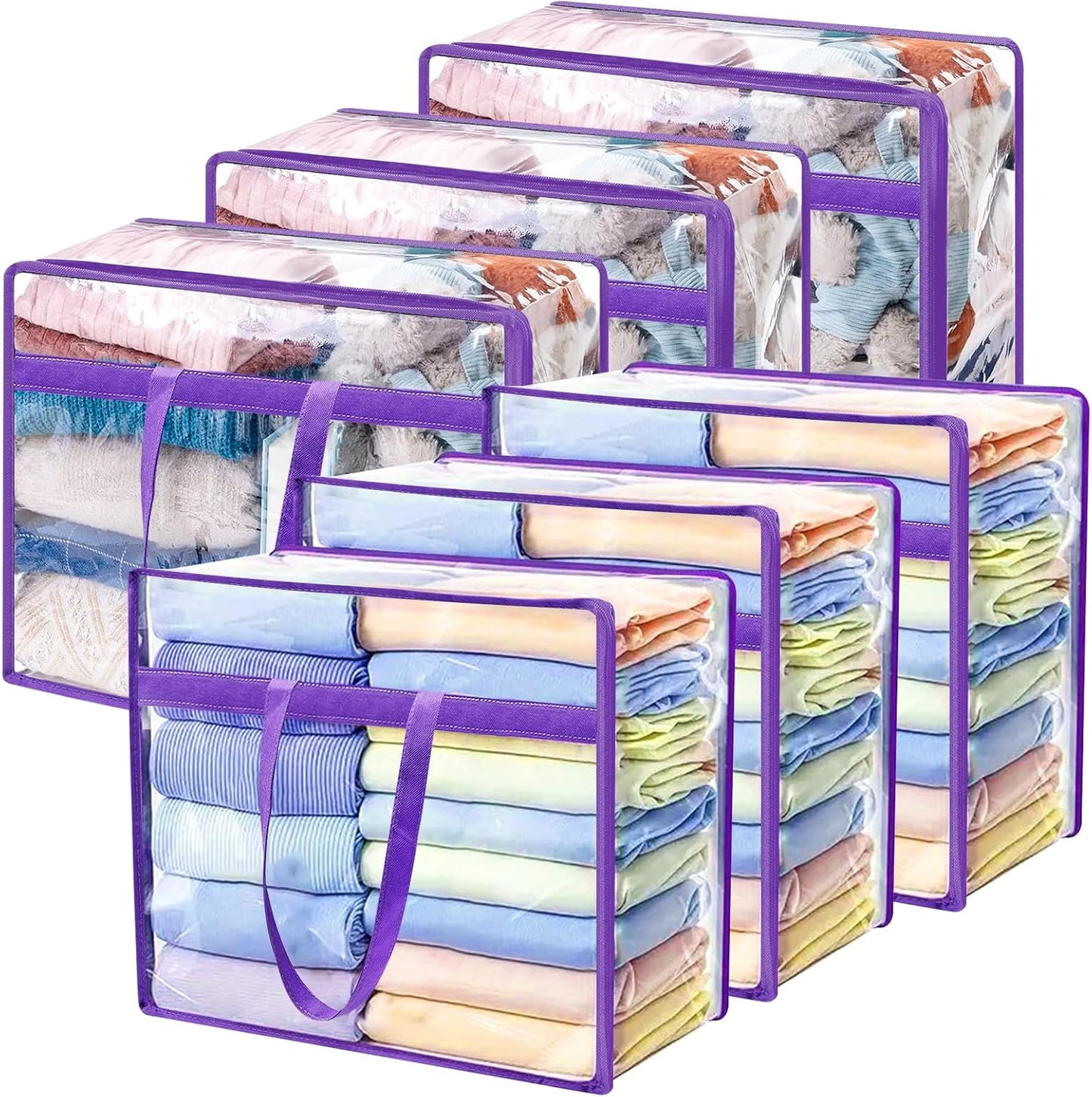 6 Pack Clear Storage Bags, 40L Clothes Storage Bag,Foldable Moving Bags with Zipper and Reinforced Handle,Clear Closet Organizers for Clothes,Comforter, Blanket, Bedding