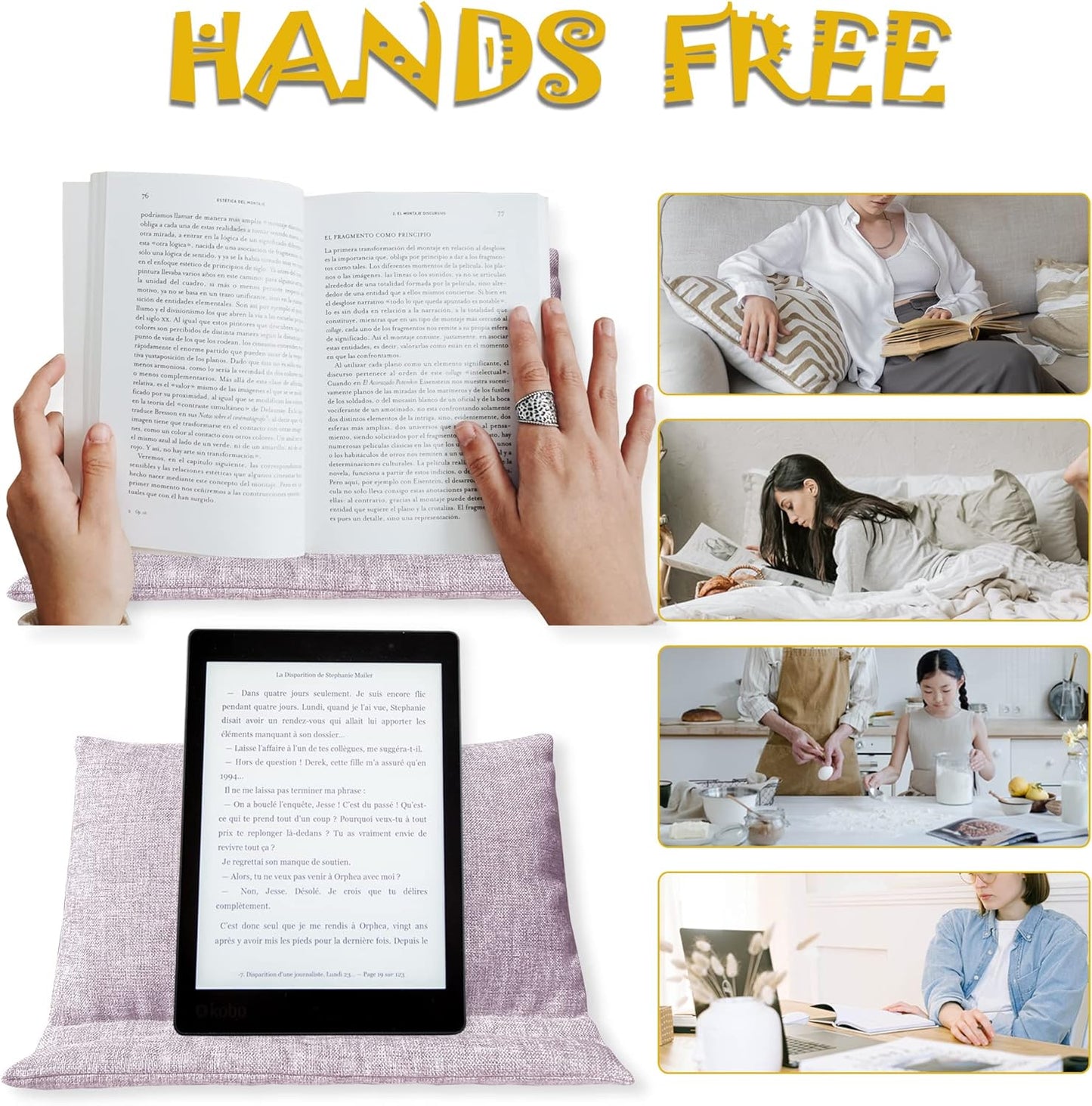 Book Pillow for Reading in Bed, Soft Holder for Lap Reader Accessories Ipads/Tablet Stand for Bedside Kitchen Desk for Hands Free, Portable Travel Pillow Cushion, Mauve Shadows