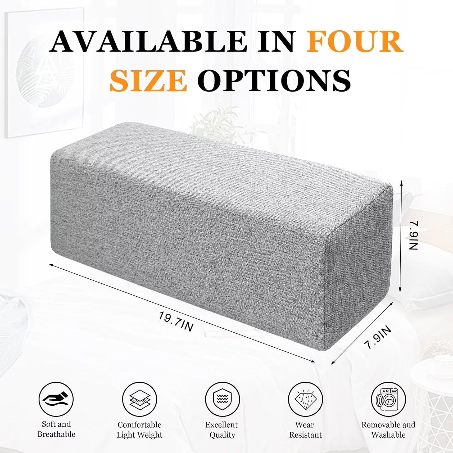 2 Pack Couch Arm Rest Pillow Linen Armrest Cushion, High Density Foam Pillows, Removable & Washable Headboard Elbow Support for Armchair Sofa Bed,Dark Gray,7.9x7.9x19.7