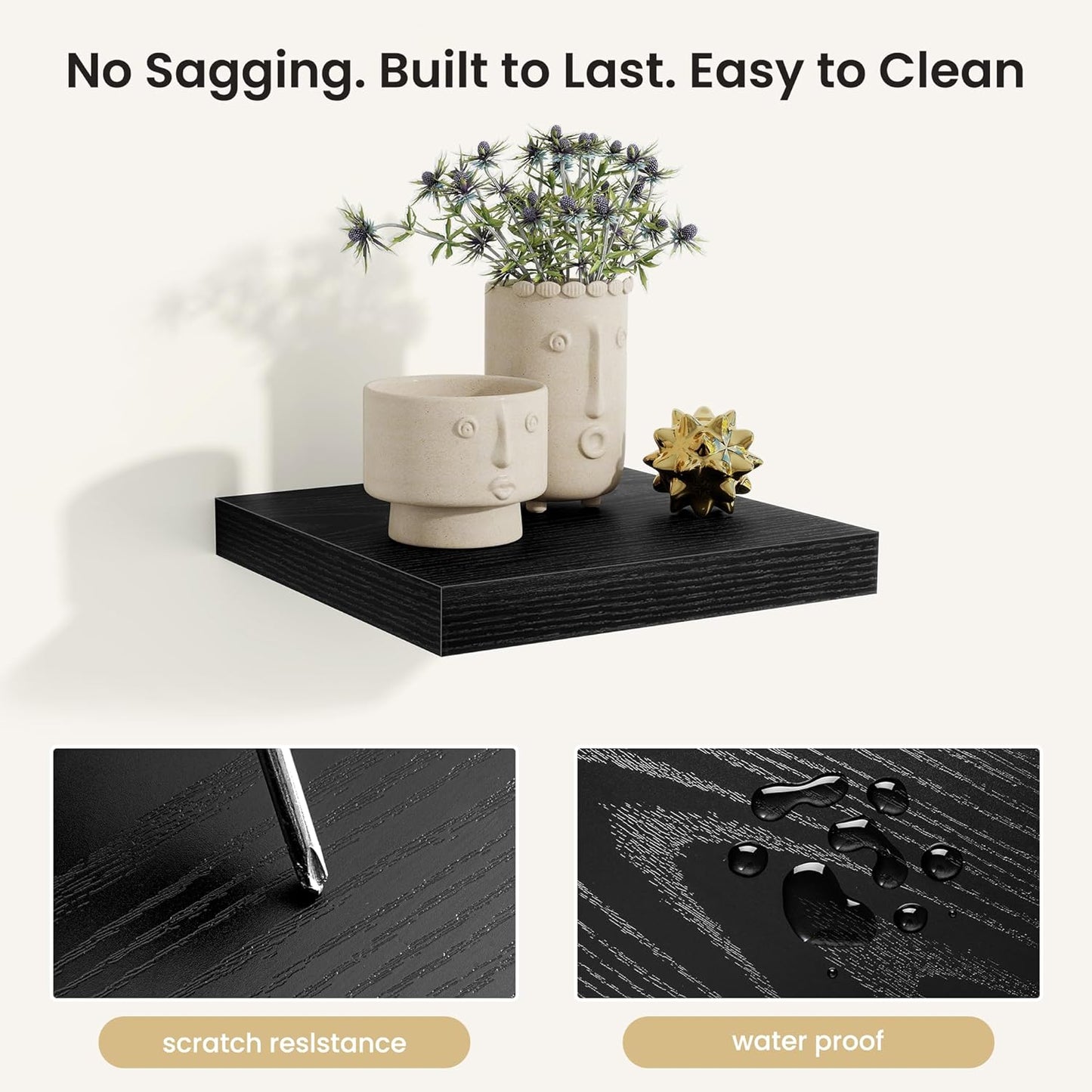 Fun Memories Floating Shelves for Wall, Rustic Wood Wall Mounted Shelves for Bathroom, Bedroom, Living Room & Kitchen, Storage Display Shelves, (Set of 3, Black, 12 in)