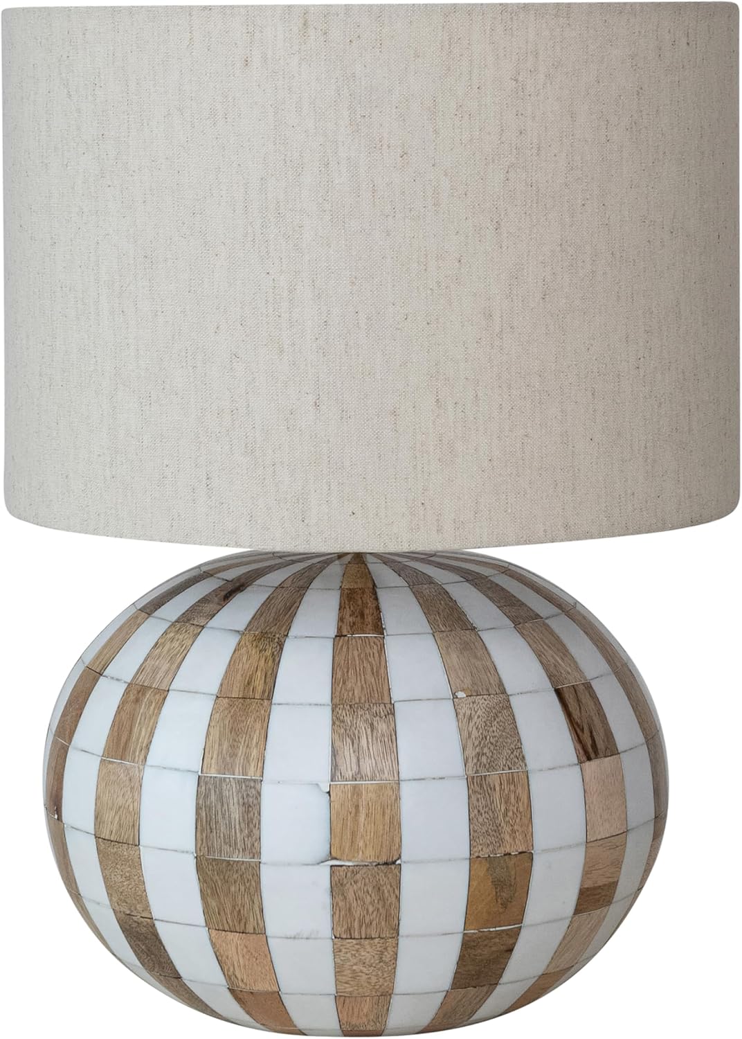 Creative Co-Op Mango Wood Table Lamp with Inlaid Resin Stripes and Cotton Shade, Natural Finish