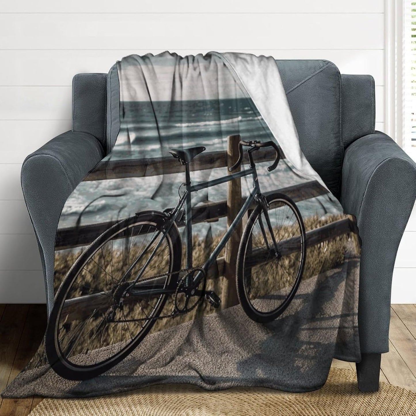Bicycle Leaning on Fence Throw Blanket for Couch Super Soft Warm Lightweight Throw Blankets Cozy Flannel Bed Blanket Cute Decorative Blankets for All Seasons Home Decor Gift 40"*50" （100 * 130cm）