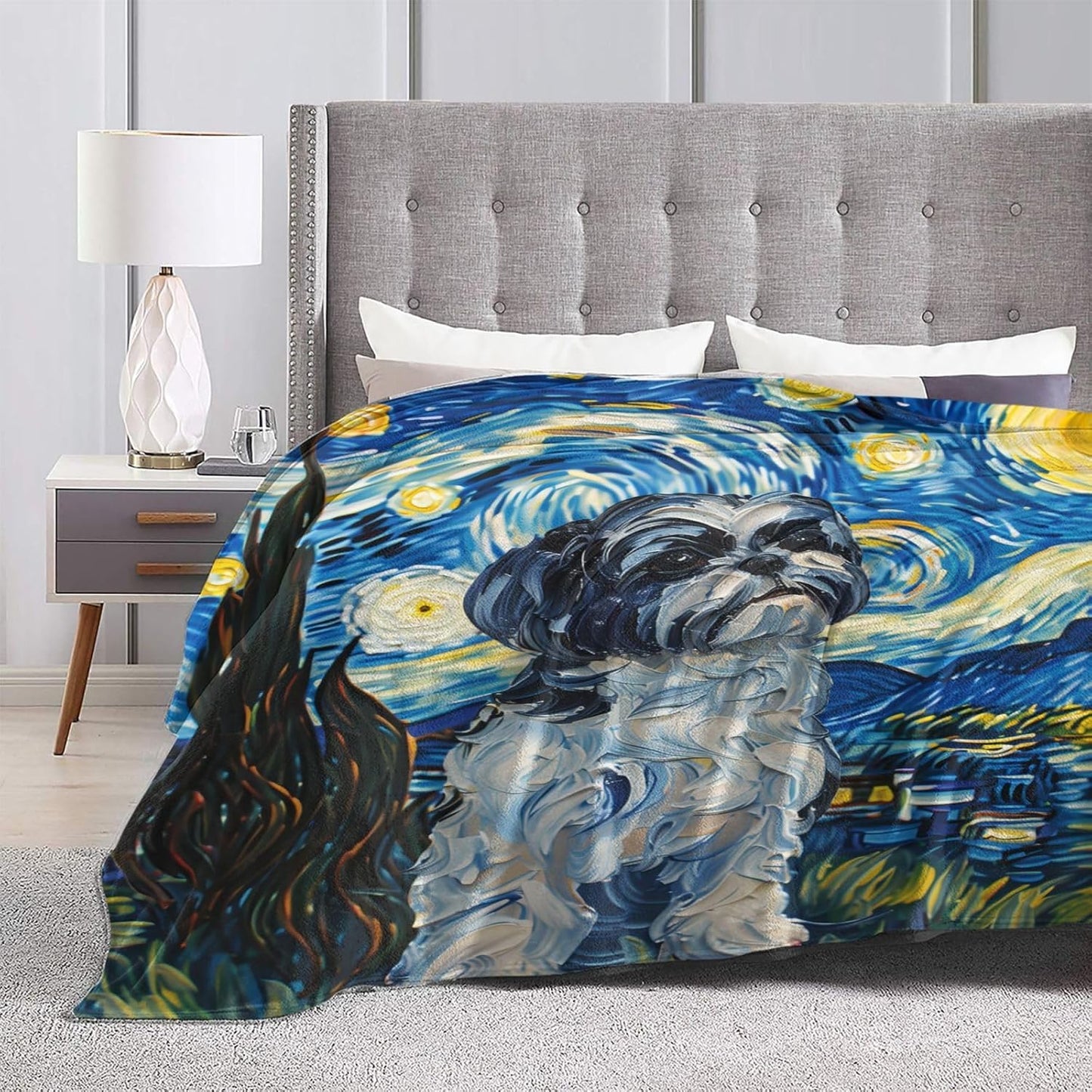 Dog Shih Tzu Blanket Gifts for Women, Flannel Throw Blankets for Bed, Living Room, Sofa, Couch, Traveling, Camping, Soft, Warm, Lightweight, Plush Decor 50x60in