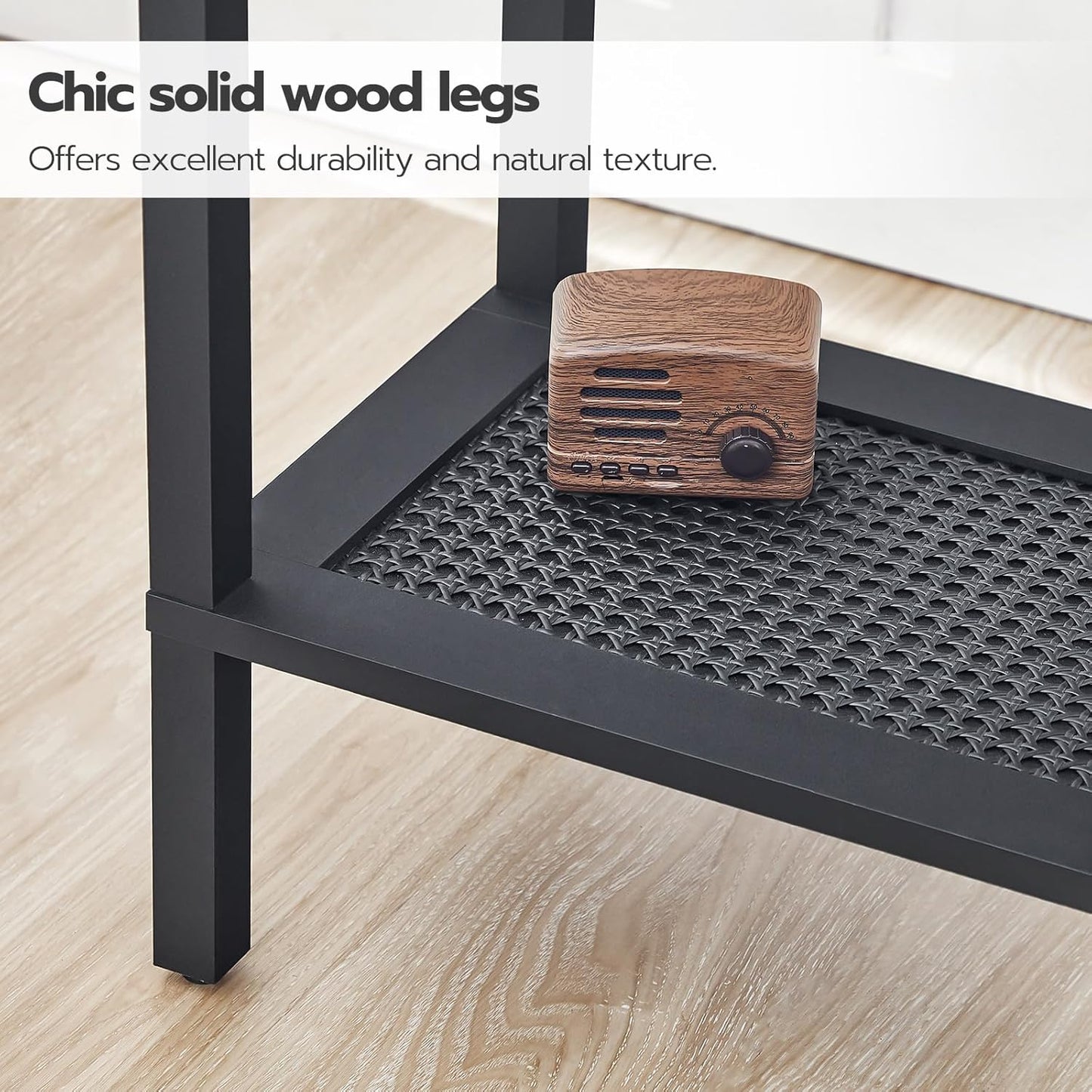 HOOBRO Small Side Table with Charging Station, End Table with USB Ports and Outlet, Nightstand with 2-Tier Storage Shelf, Faux Rattan Decoration, for Small Space, Rustic Brown and Black BF91UBZ01