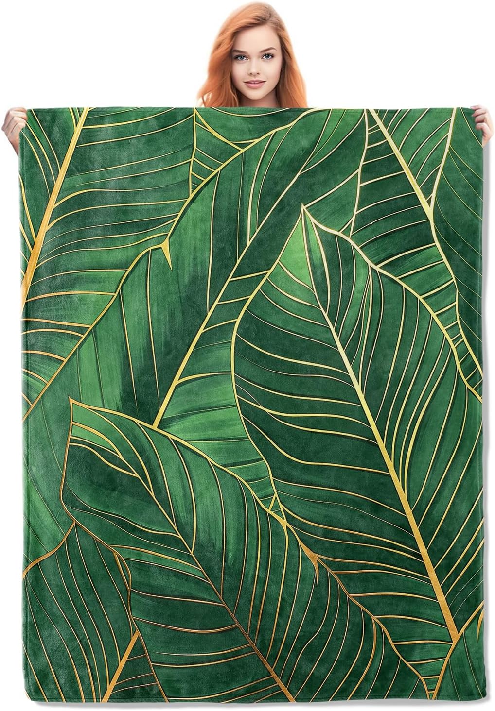 Botanical Leaf Blanket Gifts for Women Men Soft Warm Lightweight Cozy Green Palm Plant Throw Blankets for Bed Living Room Sofa Travel Home Decor 50"x60"